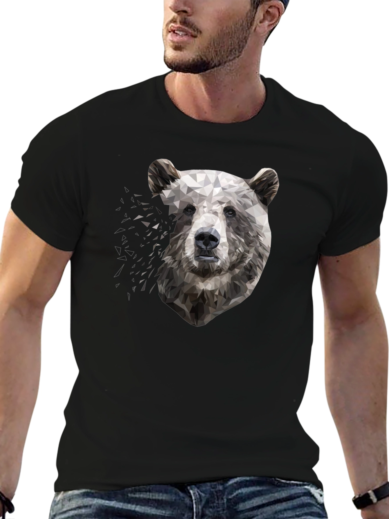 Geometric Bear Graphic Black T-Shirt