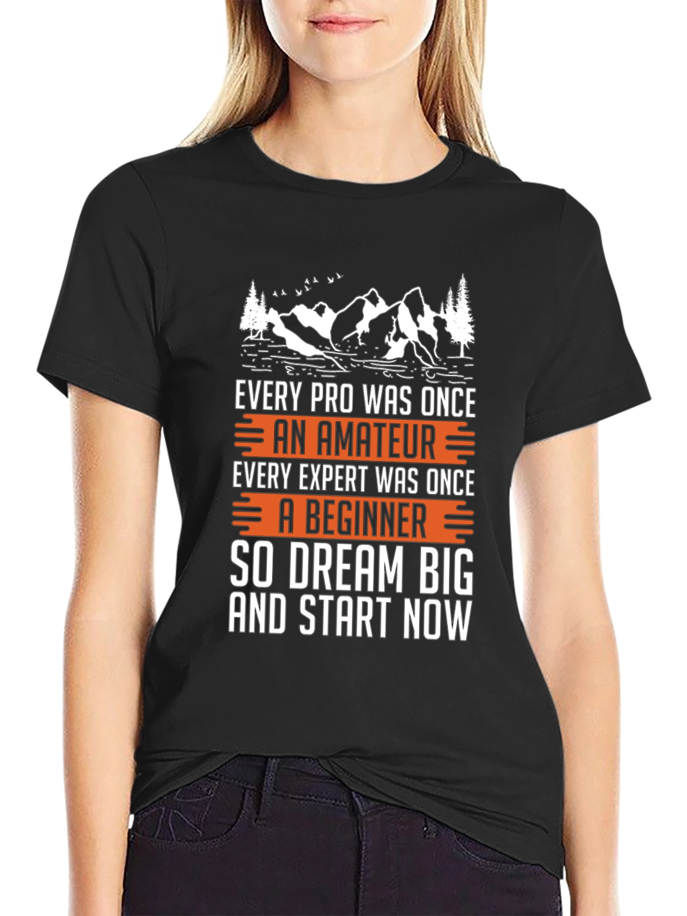 Motivational Black T-Shirt - Dream Big Start Now