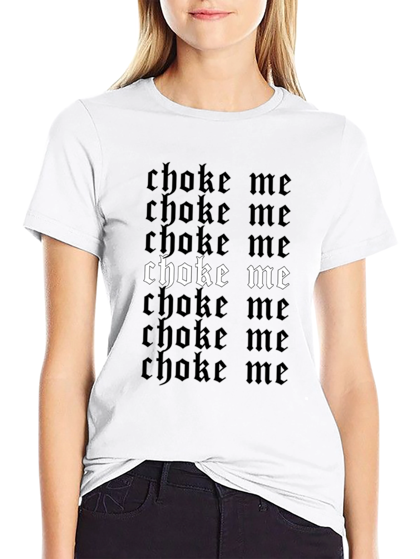Gothic Choke Me Graphic Print Black T-Shirt