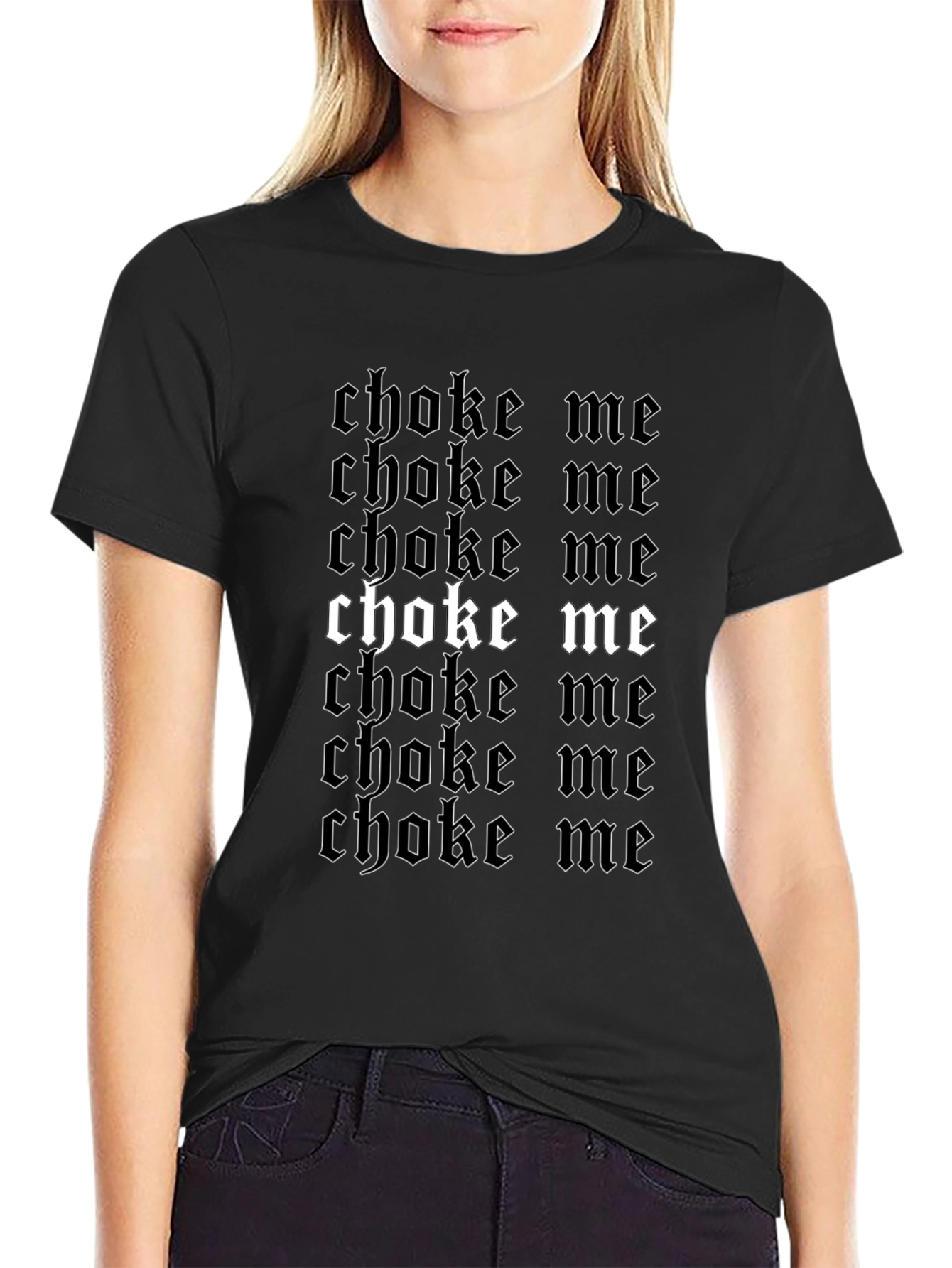 Gothic Choke Me Graphic Print Black T-Shirt