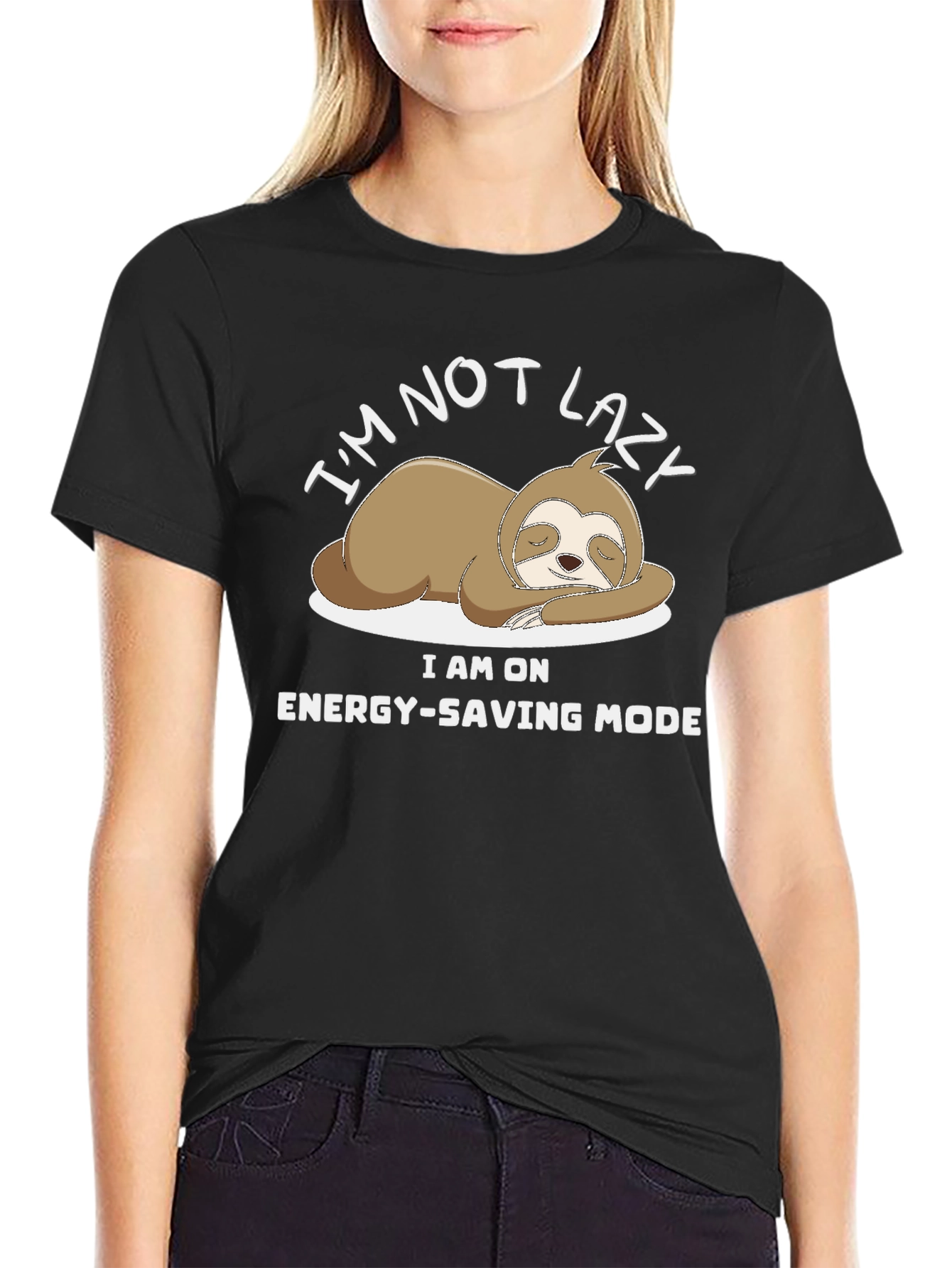 Lazy Sloth Energy-Saving Mode Black T-Shirt