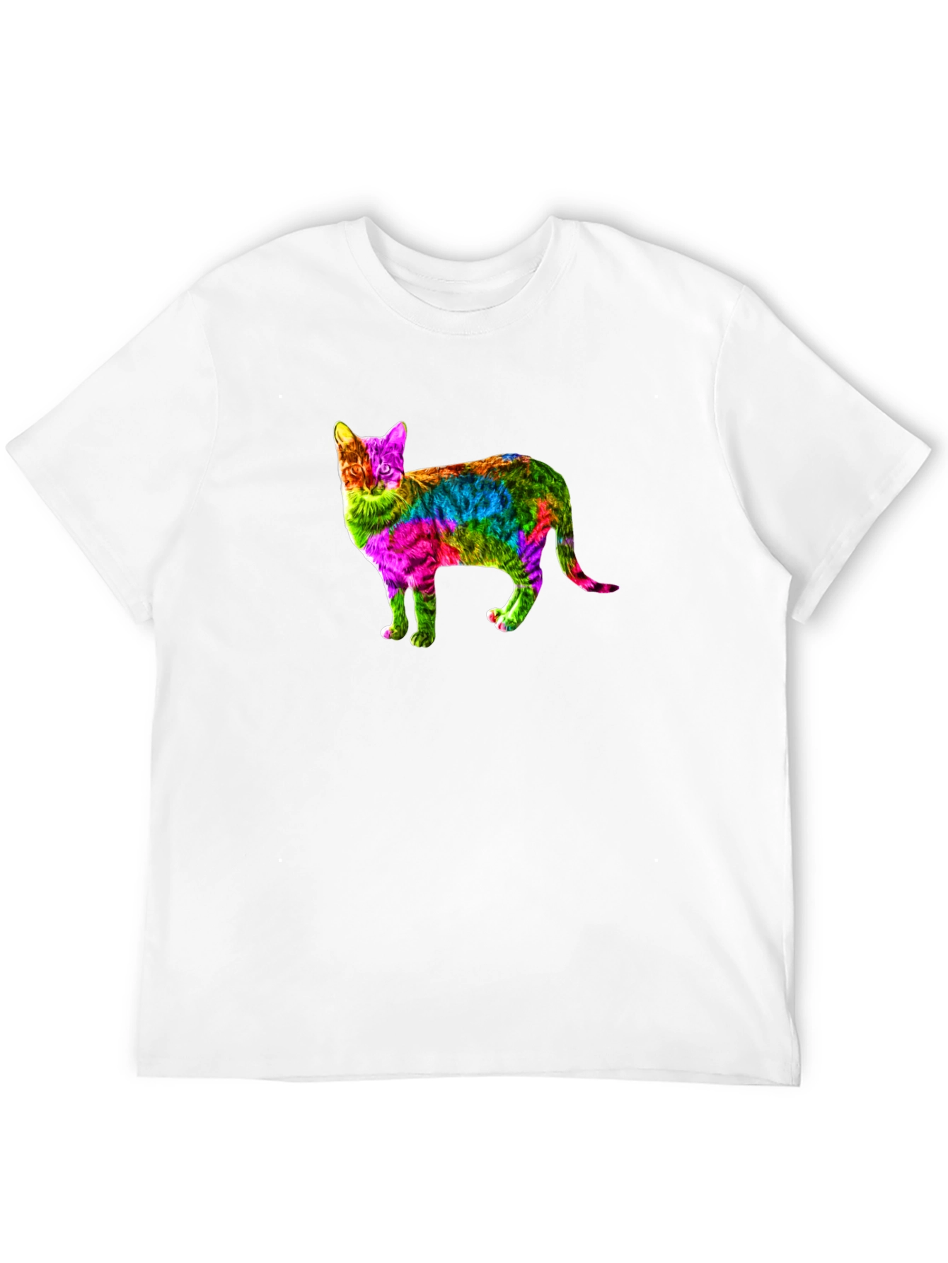 Rainbow Cat Graphic Print Black T-Shirt
