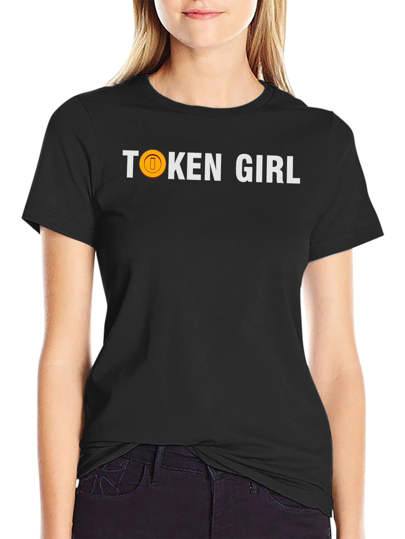 Token Girl Black Cotton Graphic Tee