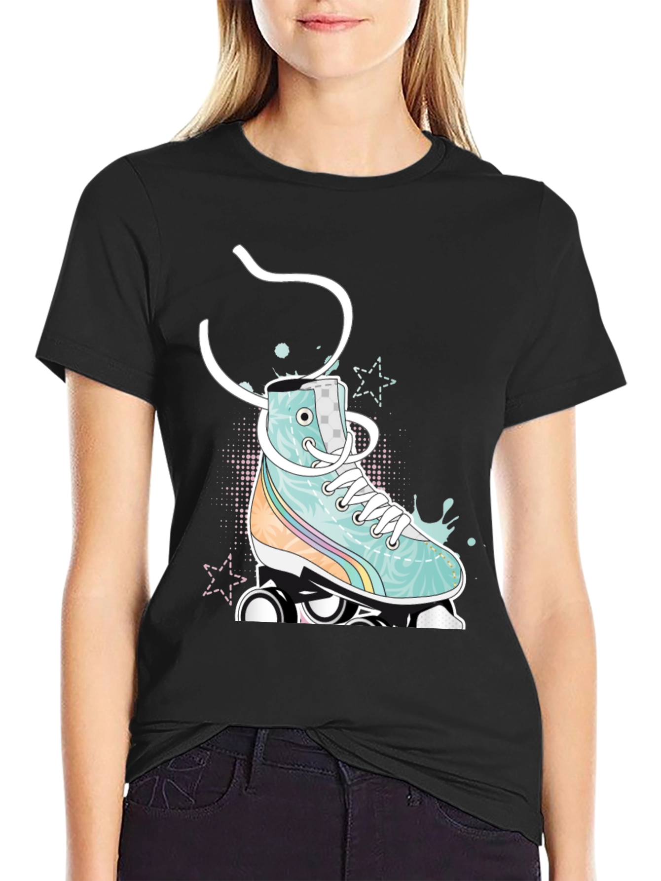 Retro Roller Skate Graphic Tee - Black