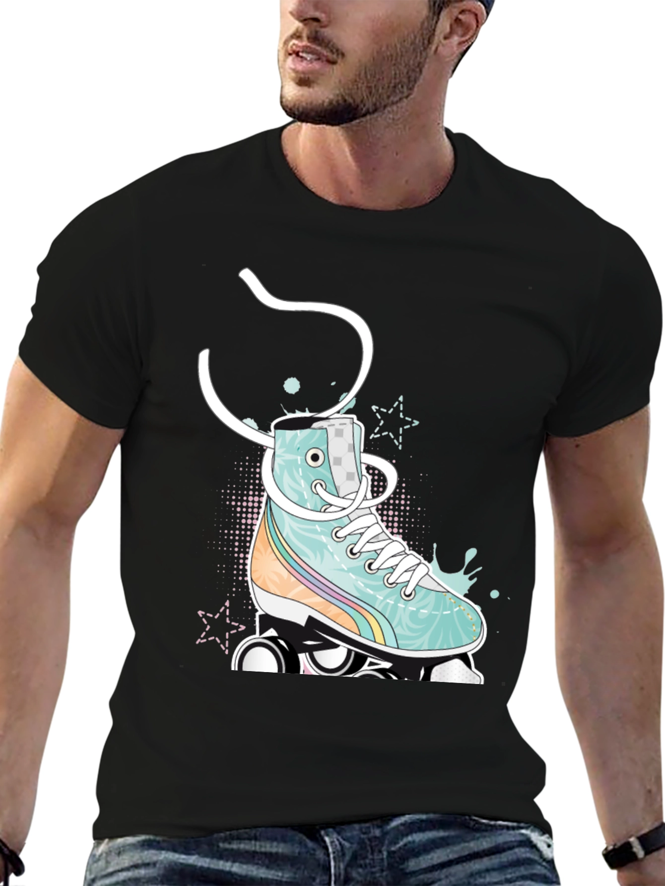 Retro Roller Skate Graphic Tee - Black