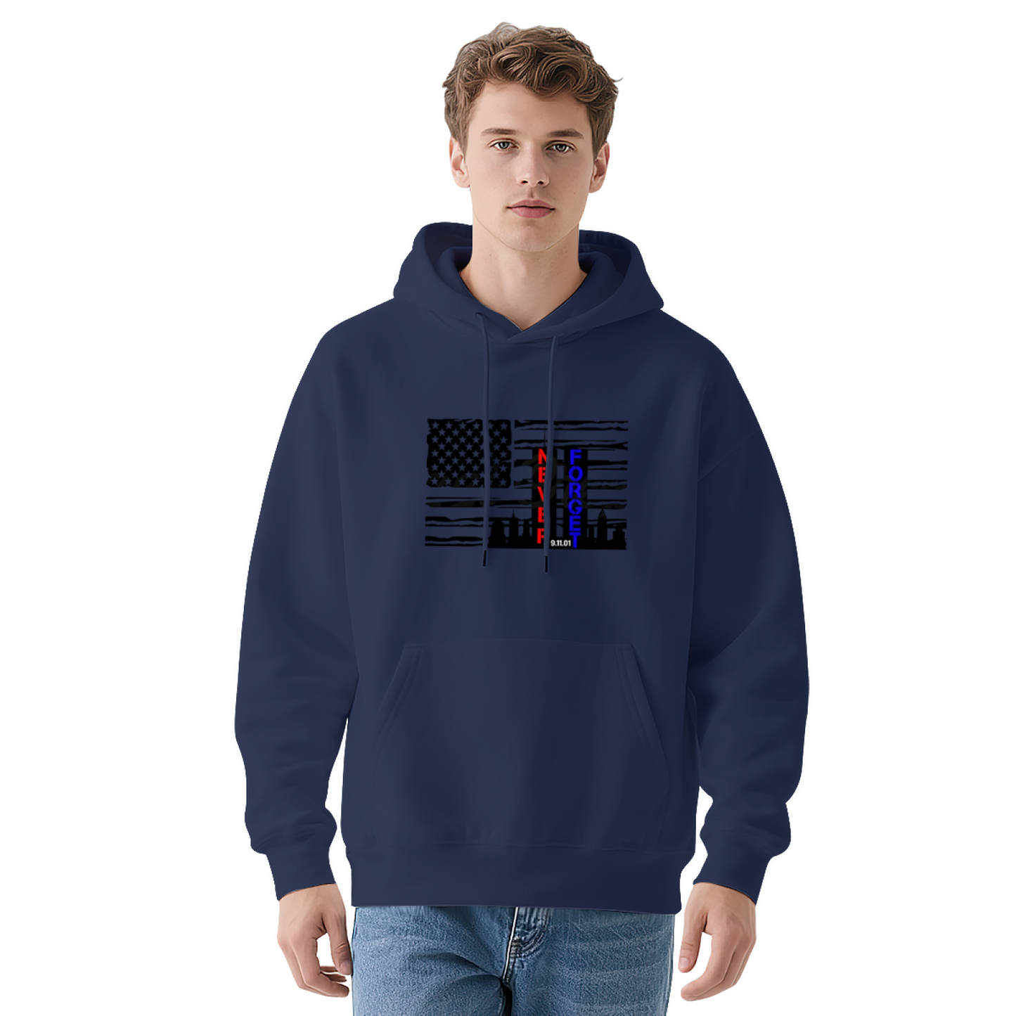 Thin Blue Line American Flag 9/11 Remembrance Graphic Hoodie