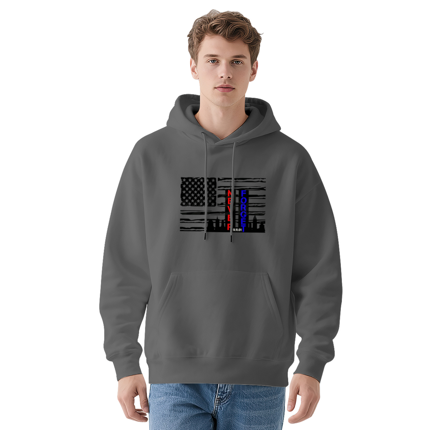 Thin Blue Line American Flag 9/11 Remembrance Graphic Hoodie