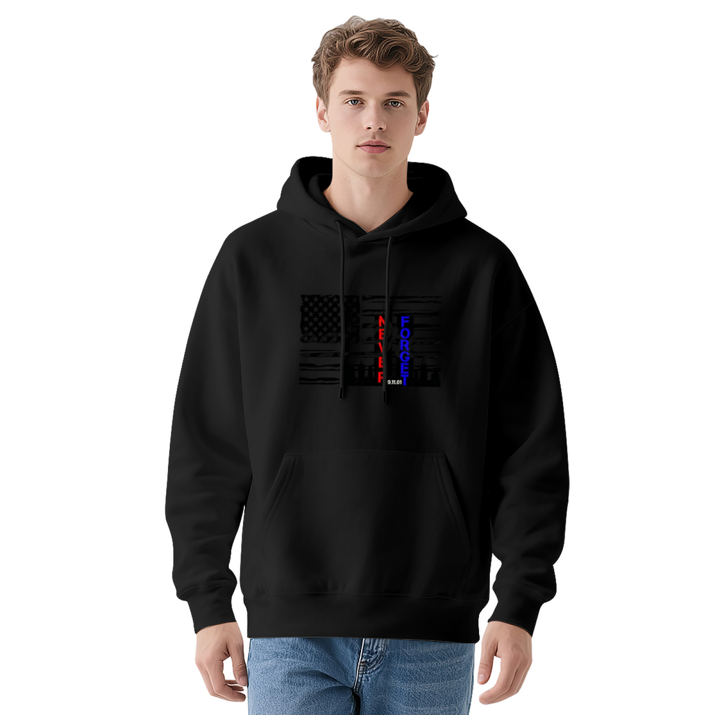 Thin Blue Line American Flag 9/11 Remembrance Graphic Hoodie