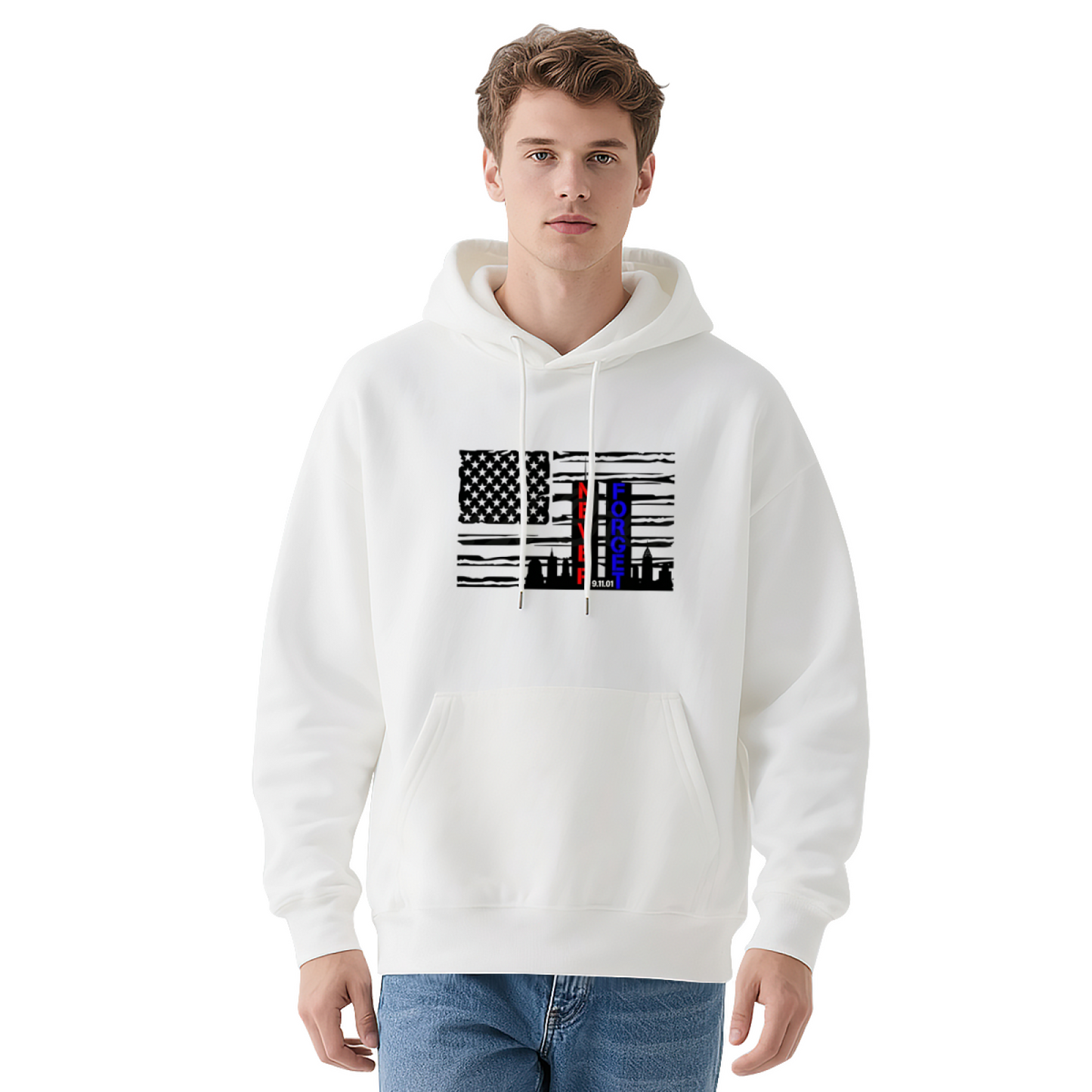 Thin Blue Line American Flag 9/11 Remembrance Graphic Hoodie