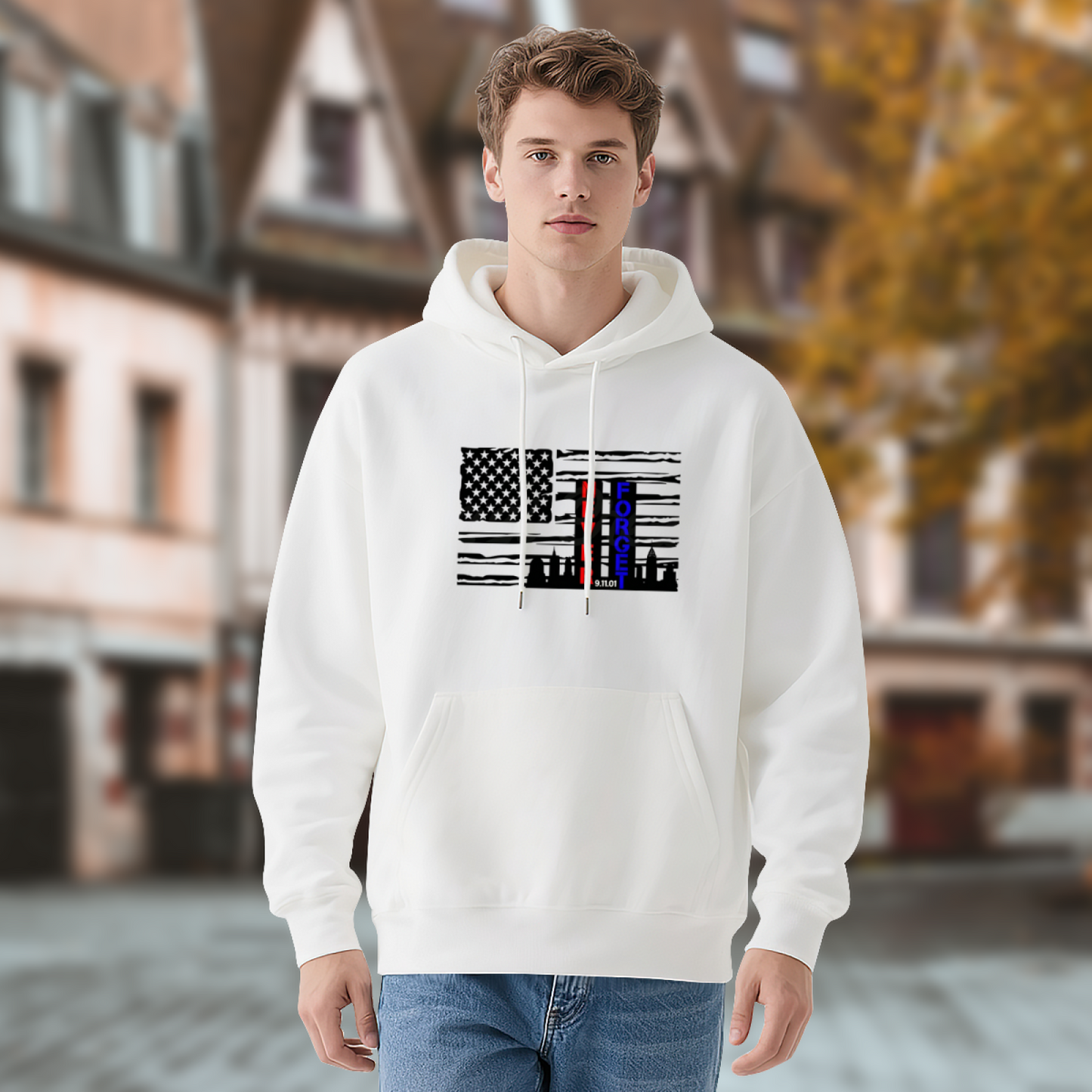 Thin Blue Line American Flag 9/11 Remembrance Graphic Hoodie
