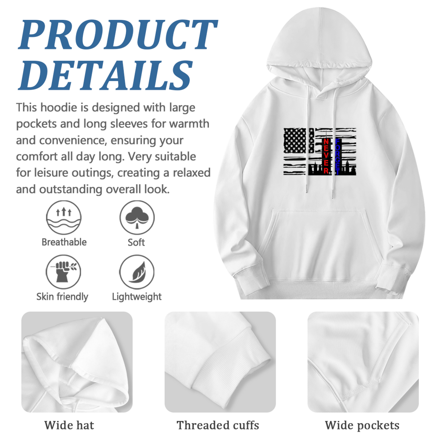 Thin Blue Line American Flag 9/11 Remembrance Graphic Hoodie