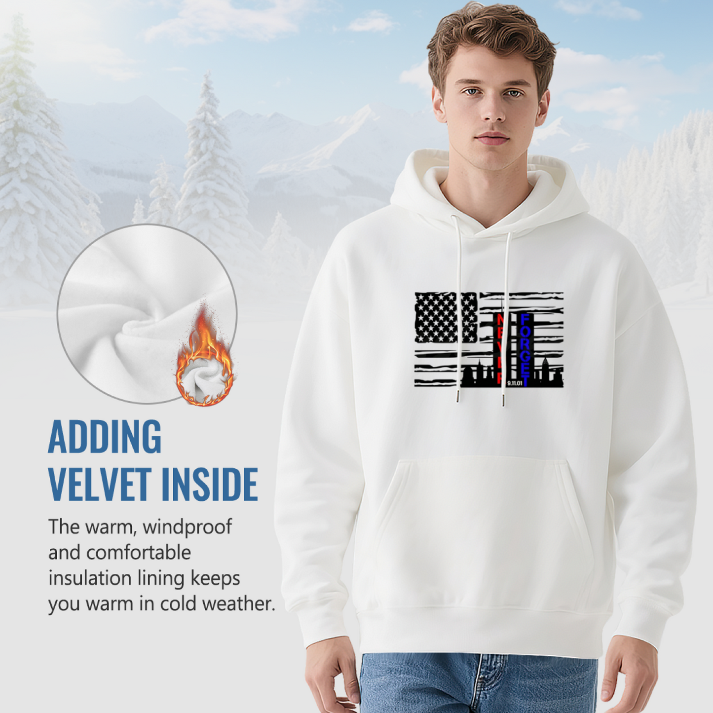 Thin Blue Line American Flag 9/11 Remembrance Graphic Hoodie