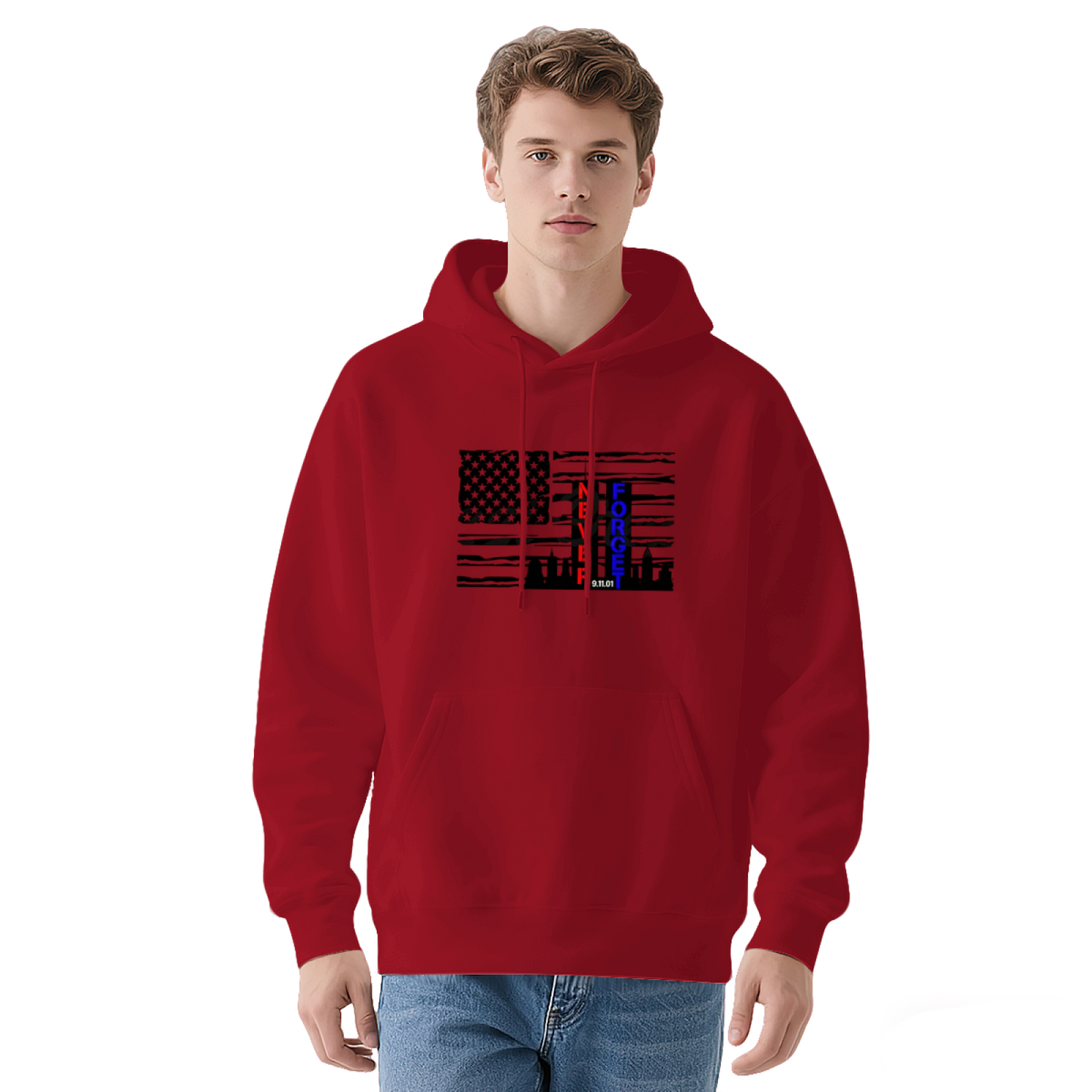 Thin Blue Line American Flag 9/11 Remembrance Graphic Hoodie