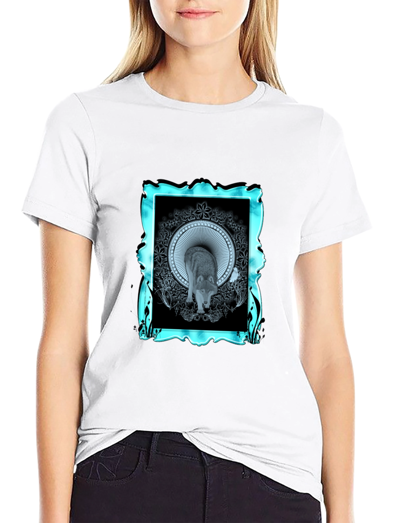 Wolf Graphic Tee - Modern Mandala Design