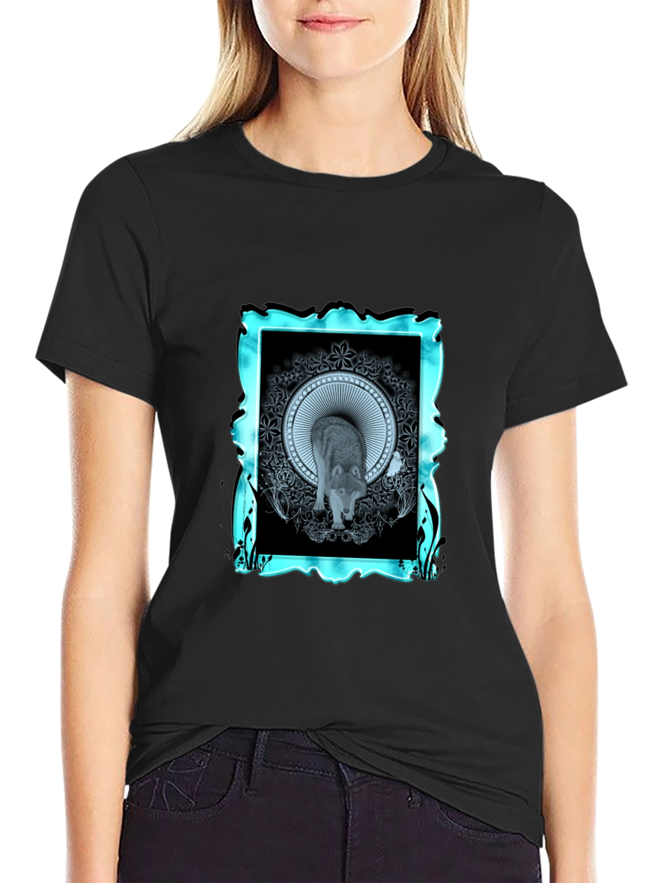 Wolf Graphic Tee - Modern Mandala Design
