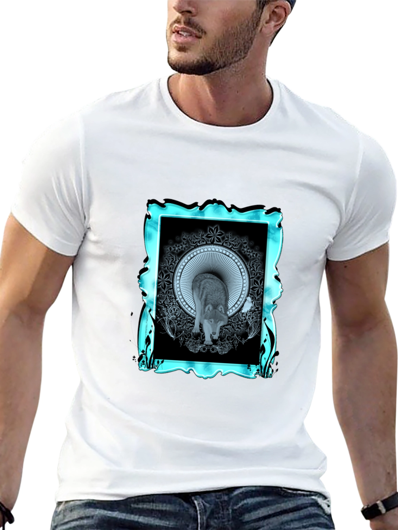 Wolf Graphic Tee - Modern Mandala Design