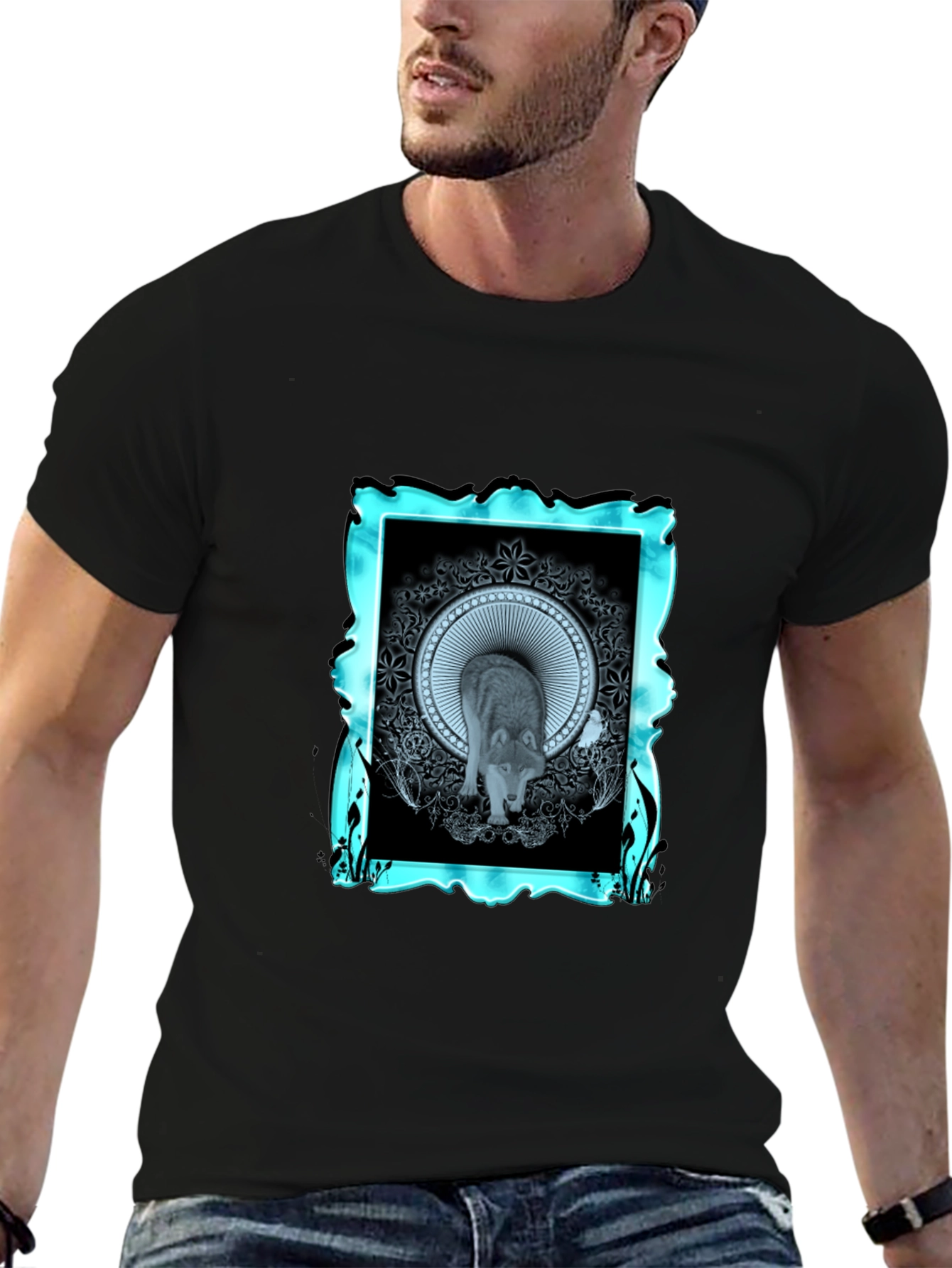 Wolf Graphic Tee - Modern Mandala Design
