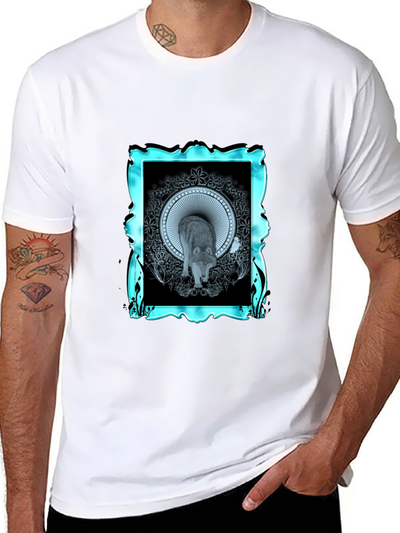 Wolf Graphic Tee - Modern Mandala Design