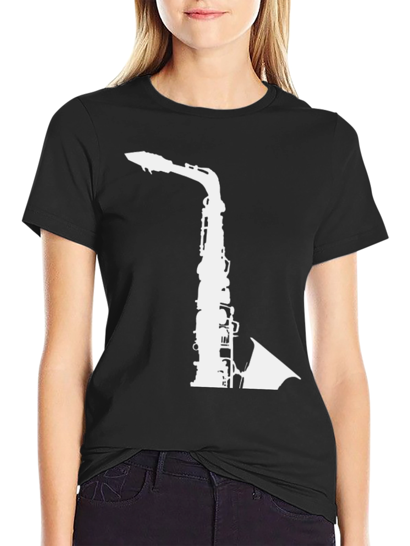 Saxophone Graphic Print Black T-Shirt