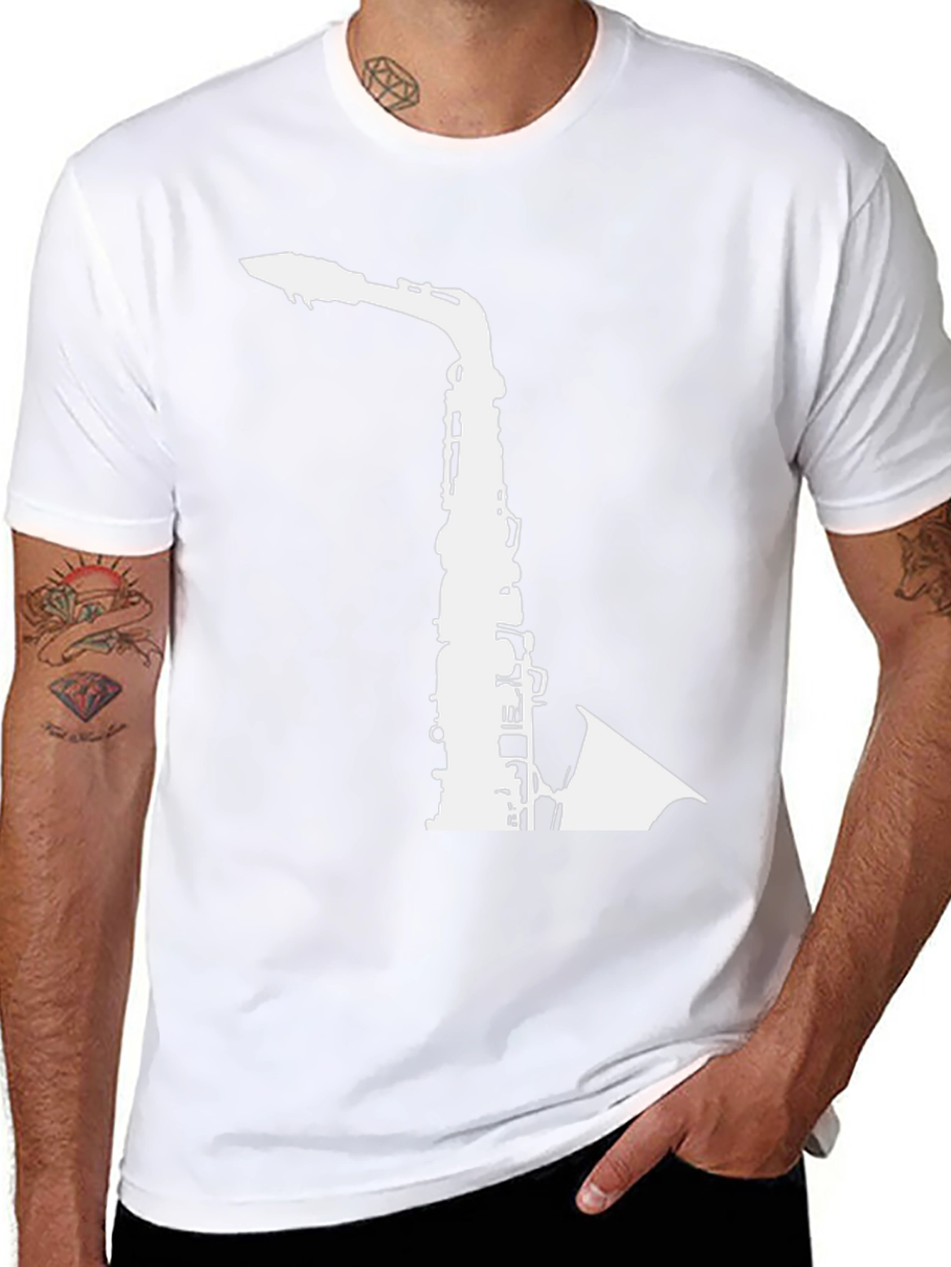 Saxophone Graphic Print Black T-Shirt