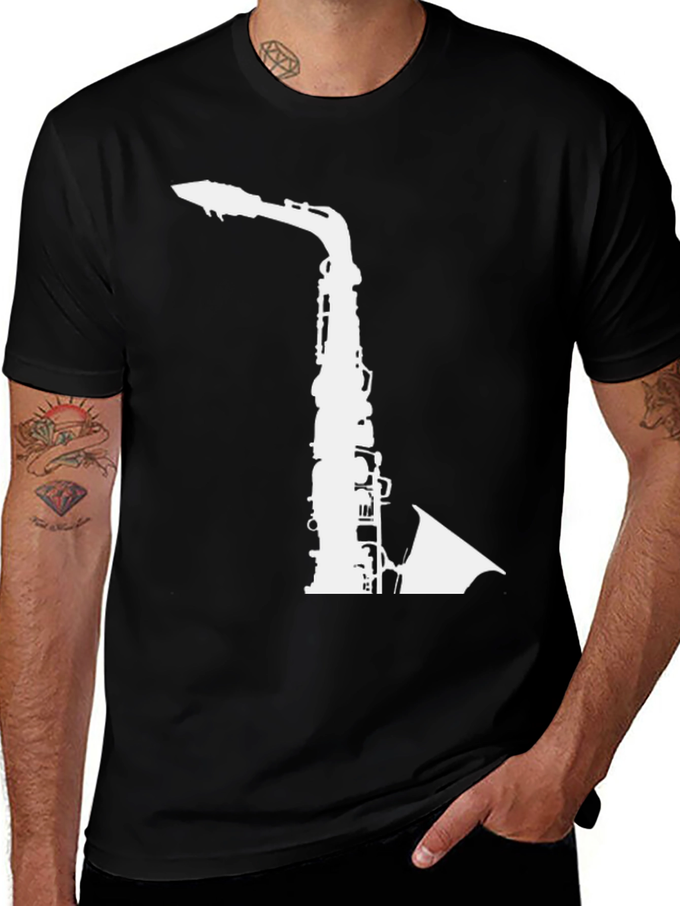 Saxophone Graphic Print Black T-Shirt
