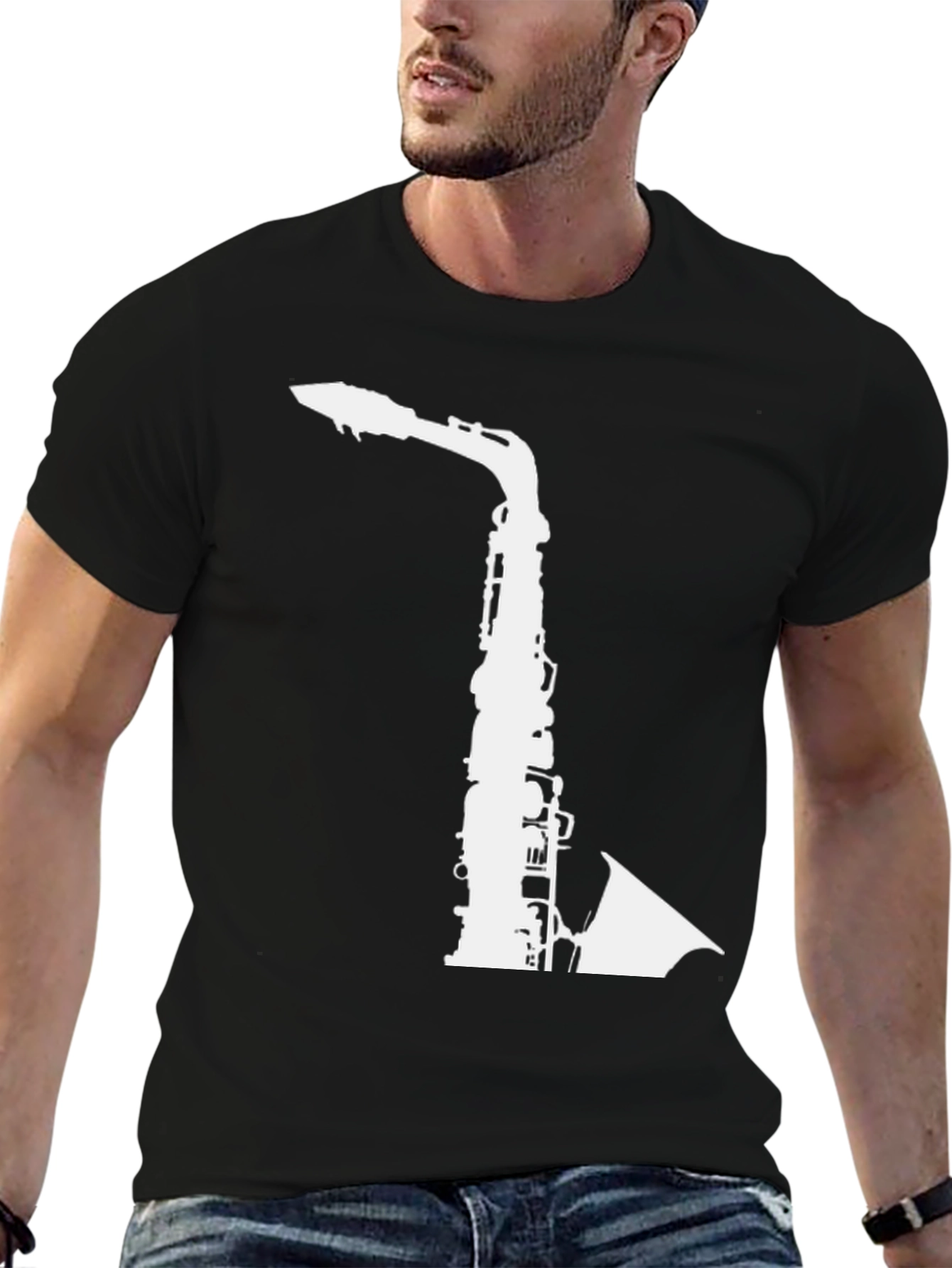 Saxophone Graphic Print Black T-Shirt