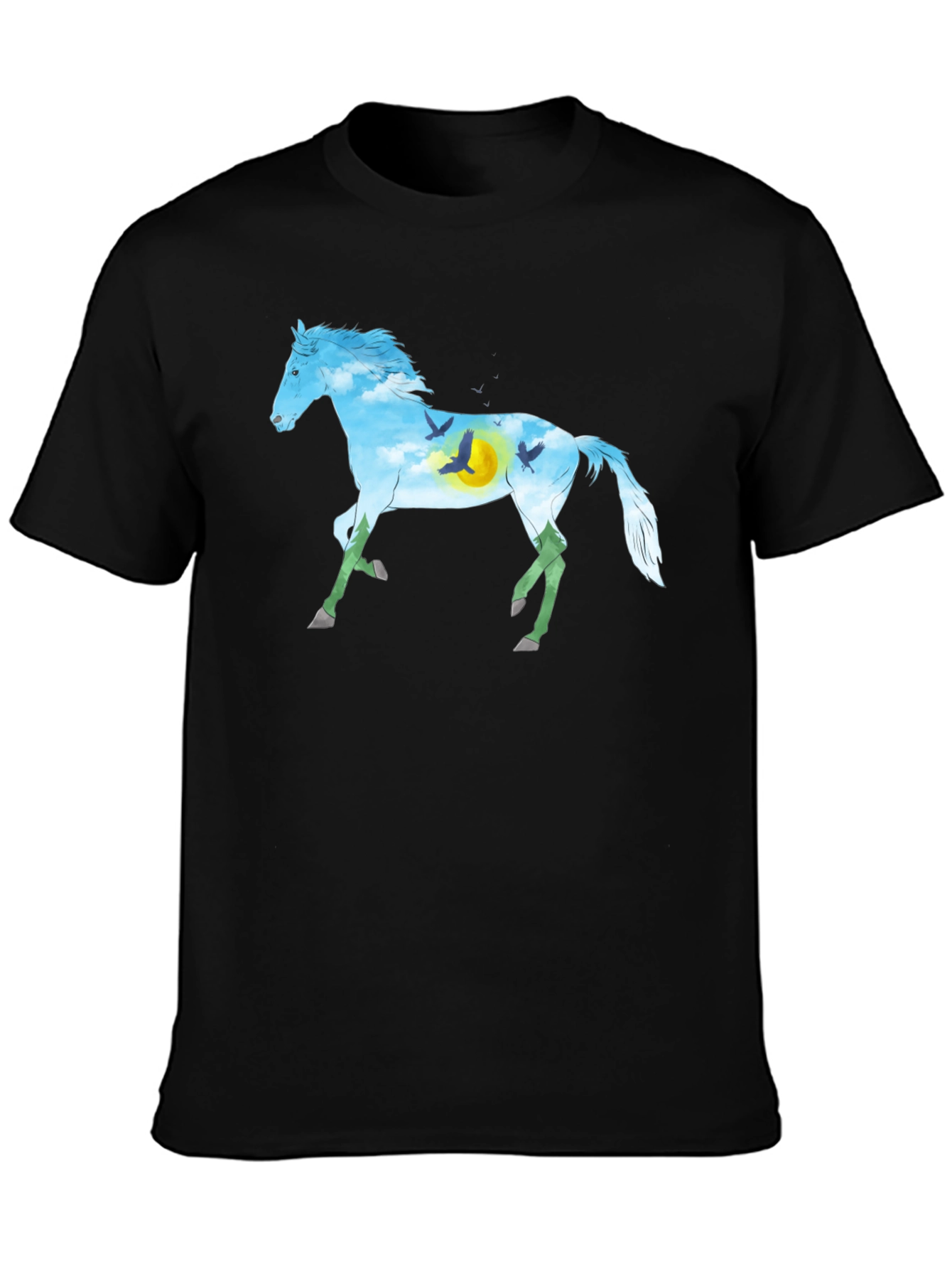 Horse Silhouette Nature Graphic Tee - Black