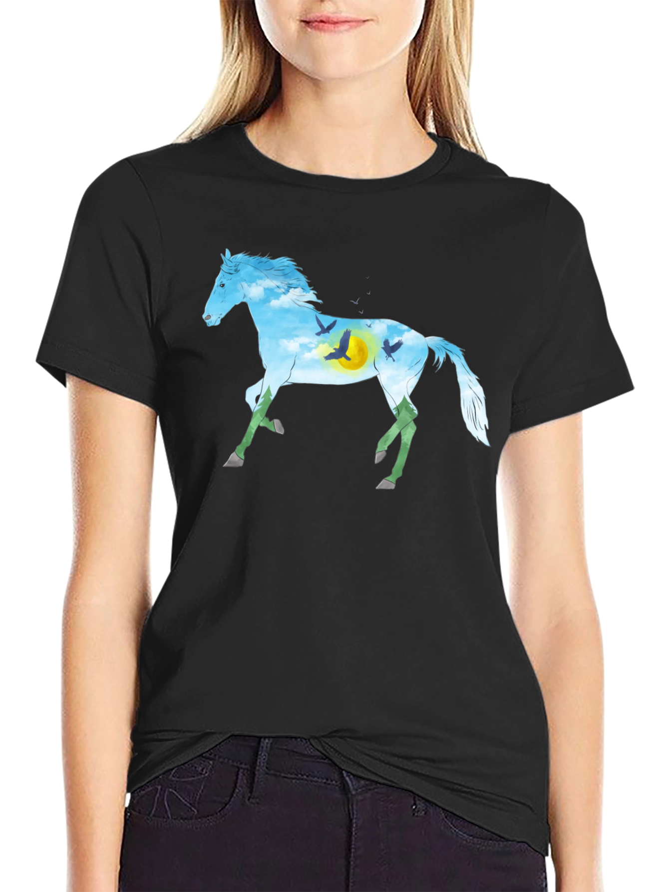 Horse Silhouette Nature Graphic Tee - Black