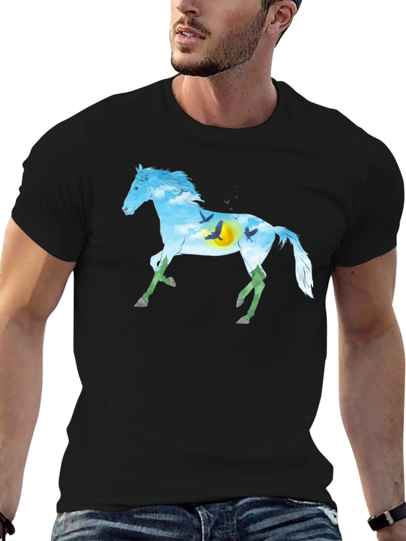 Horse Silhouette Nature Graphic Tee - Black