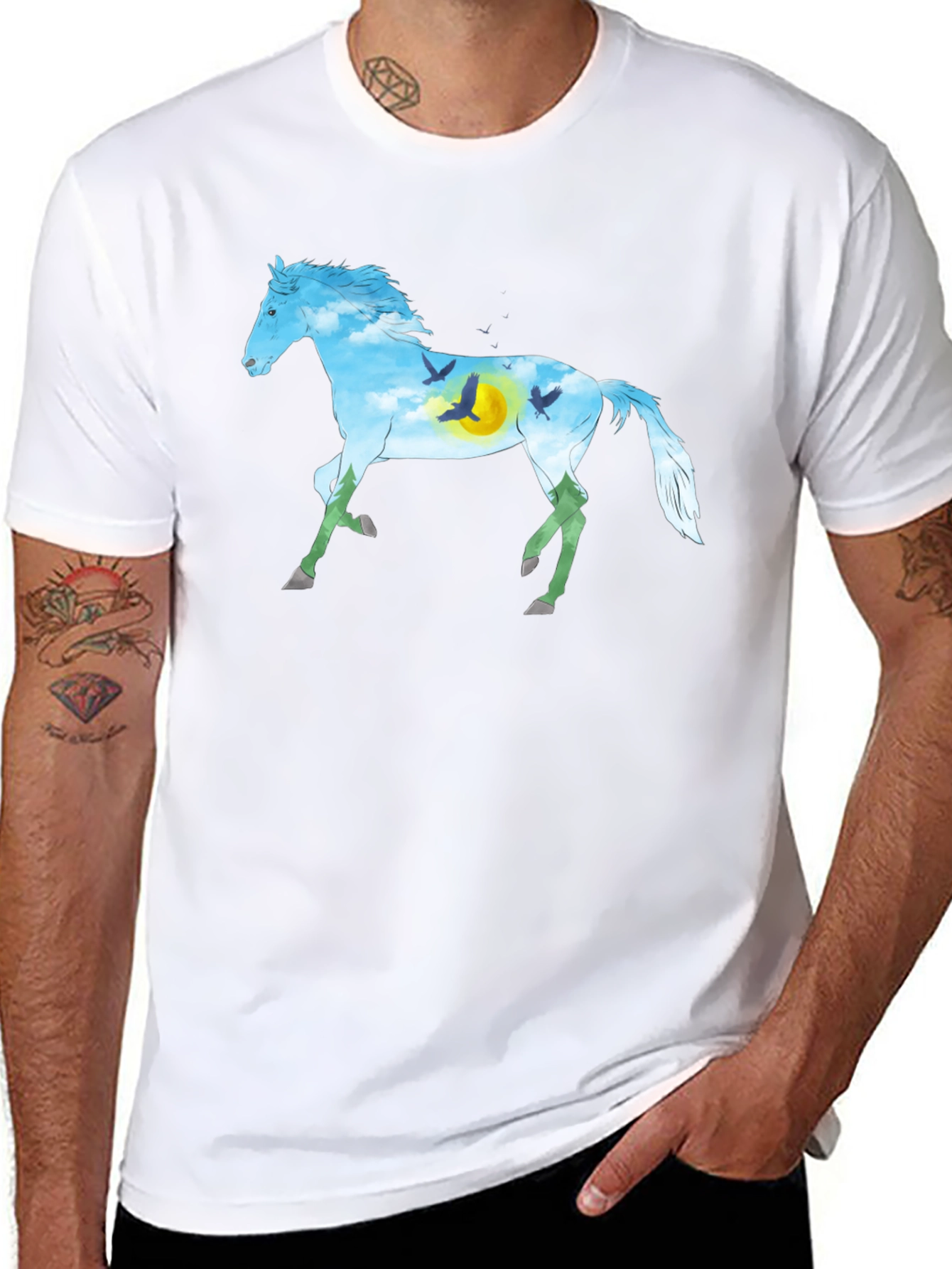 Horse Silhouette Nature Graphic Tee - Black