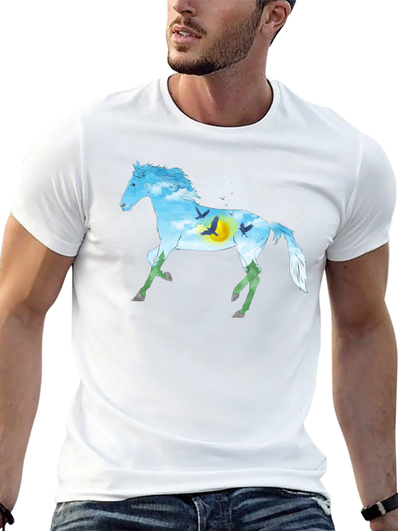 Horse Silhouette Nature Graphic Tee - Black