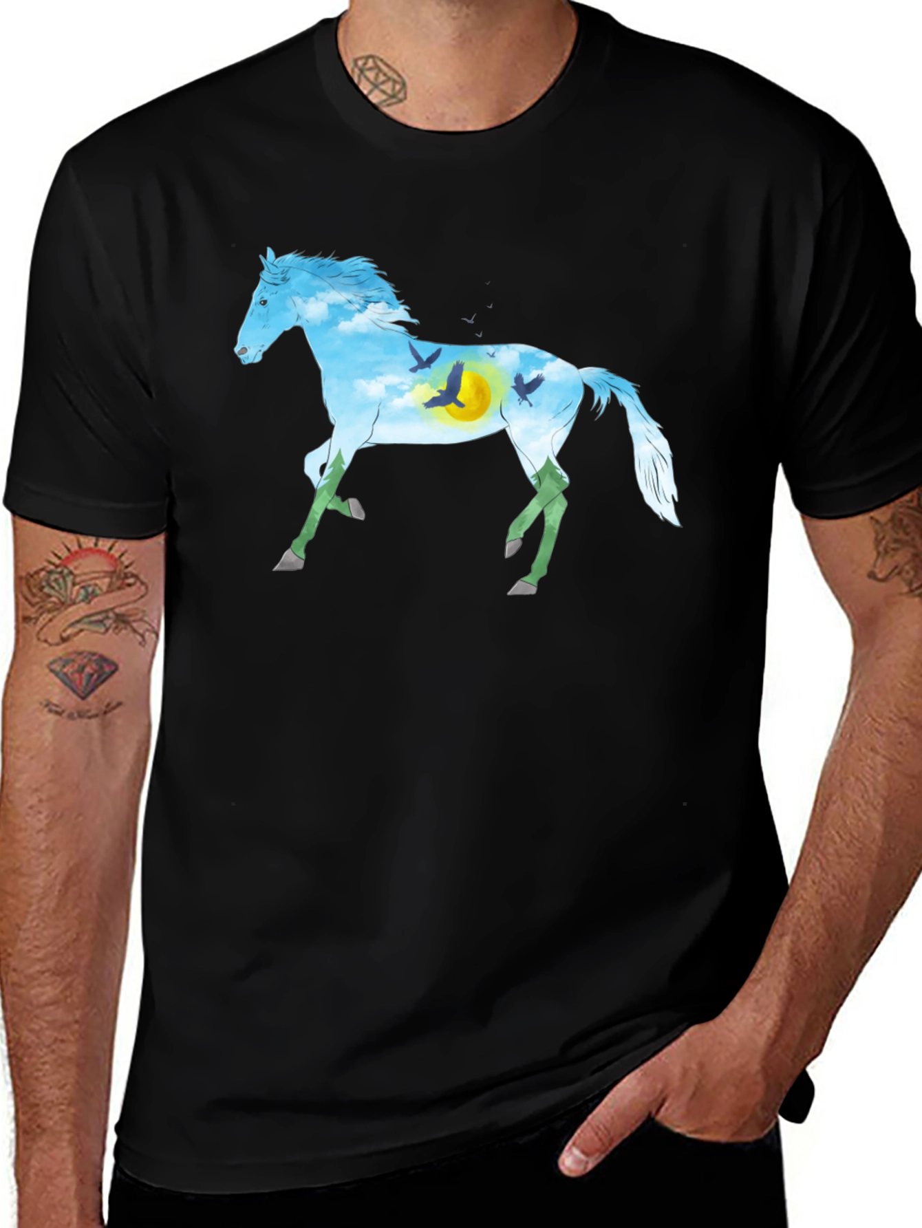Horse Silhouette Nature Graphic Tee - Black