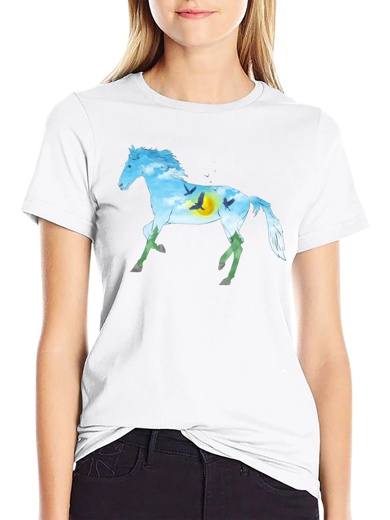 Horse Silhouette Nature Graphic Tee - Black