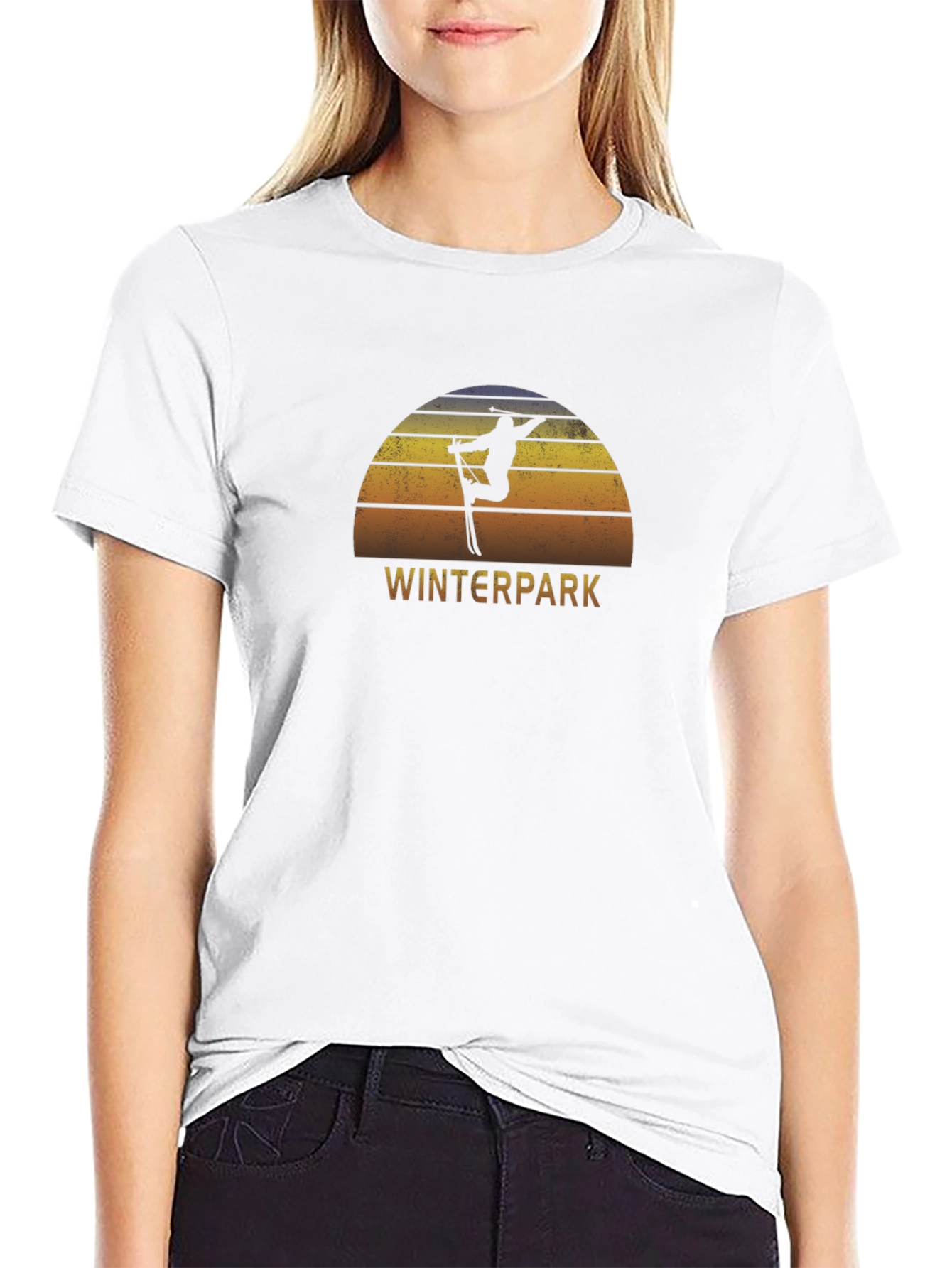 Winterpark Skiing Graphic T-Shirt - Retro Sunset