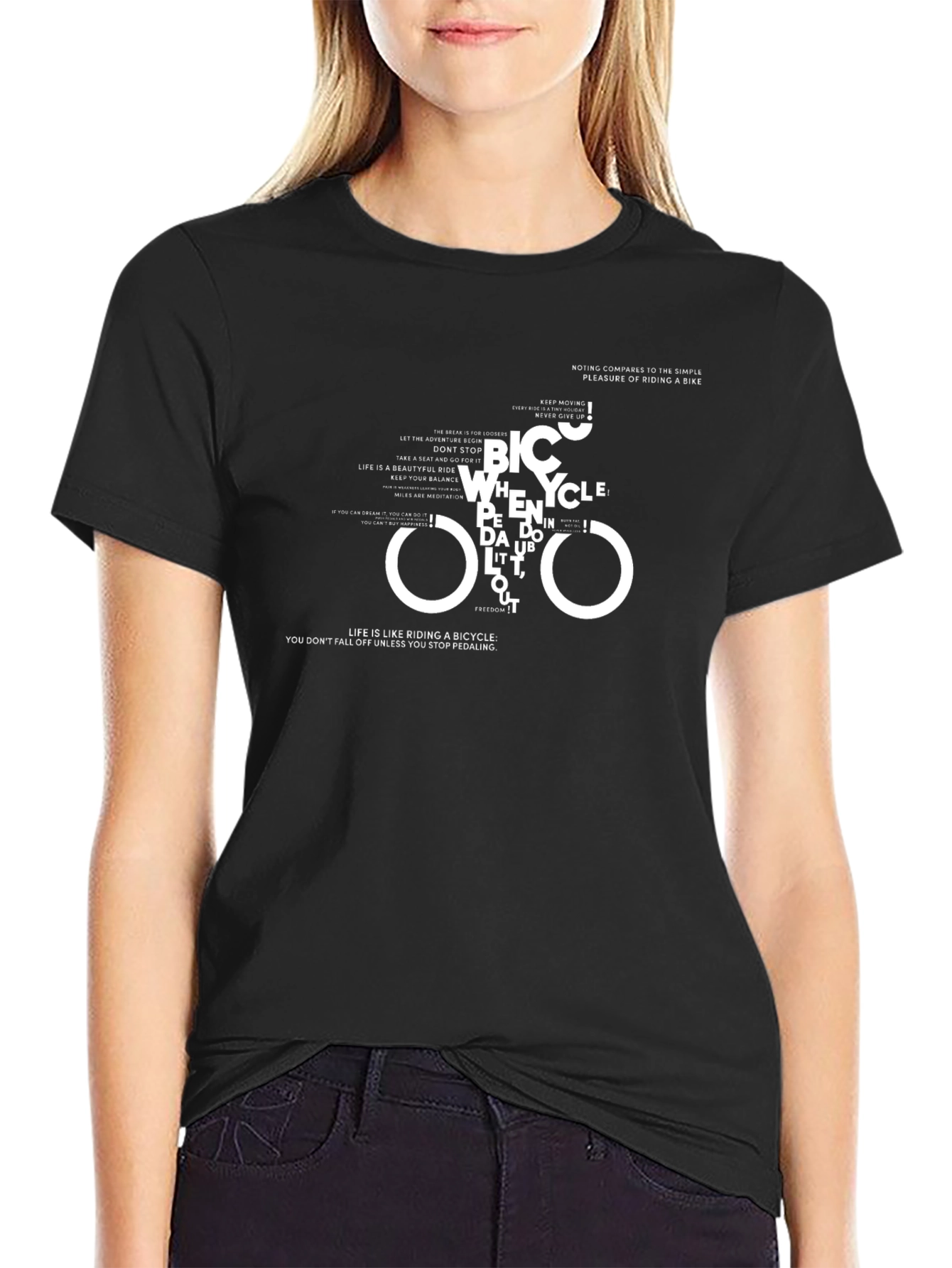 Bicycle Typography Graphic Print Black T-Shirt