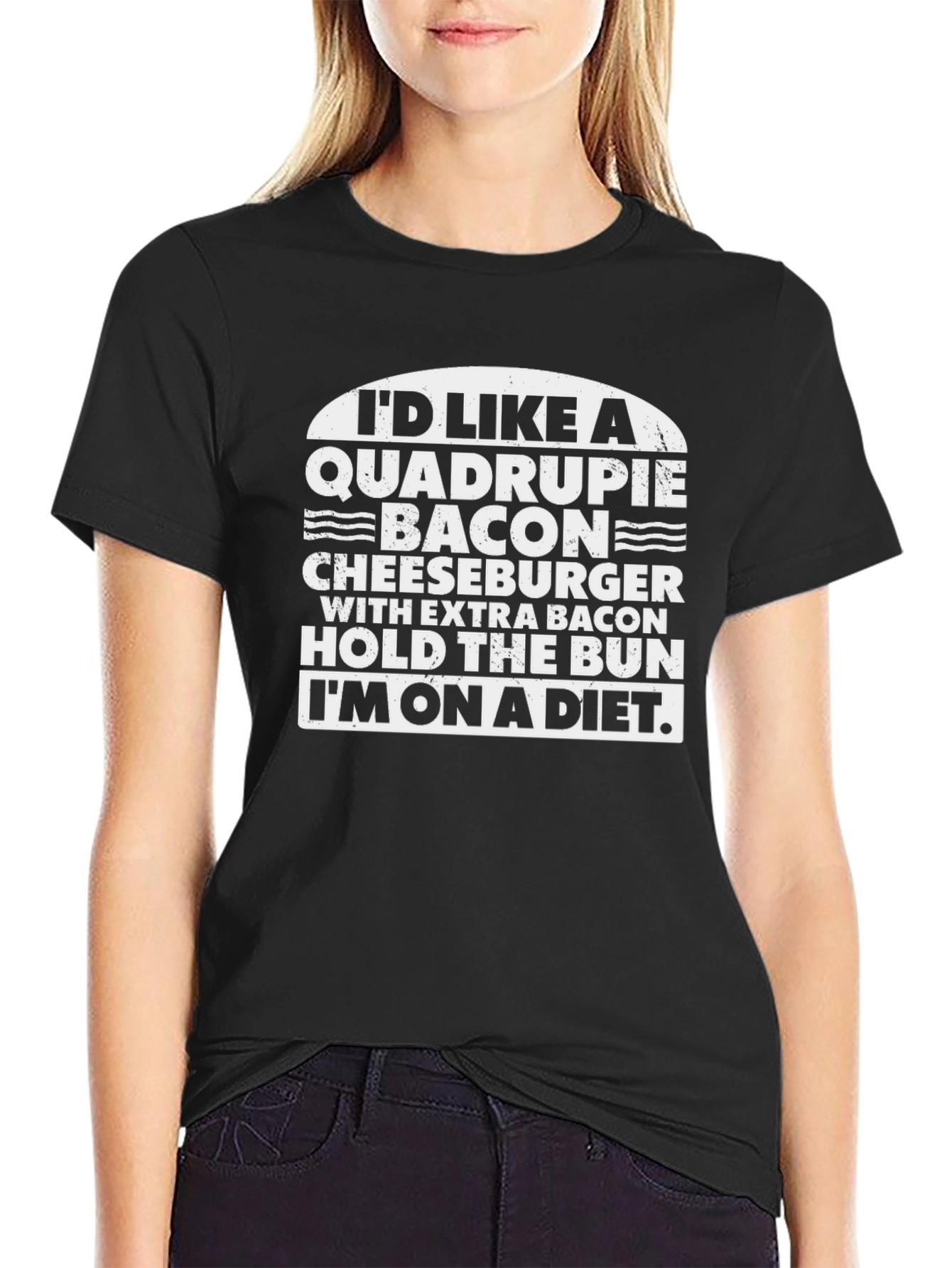 Diet Humor Tee - Quadruple Bacon Cheeseburger