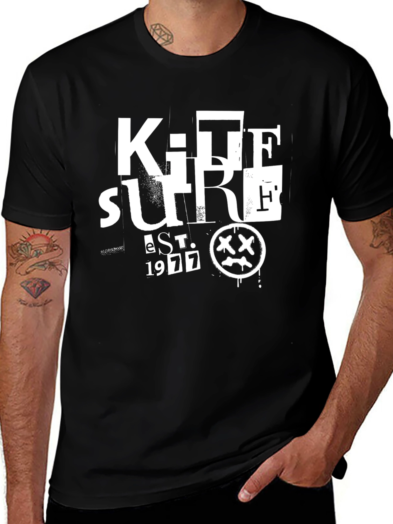 Mens Black Graphic T-Shirt - Kite Surfing