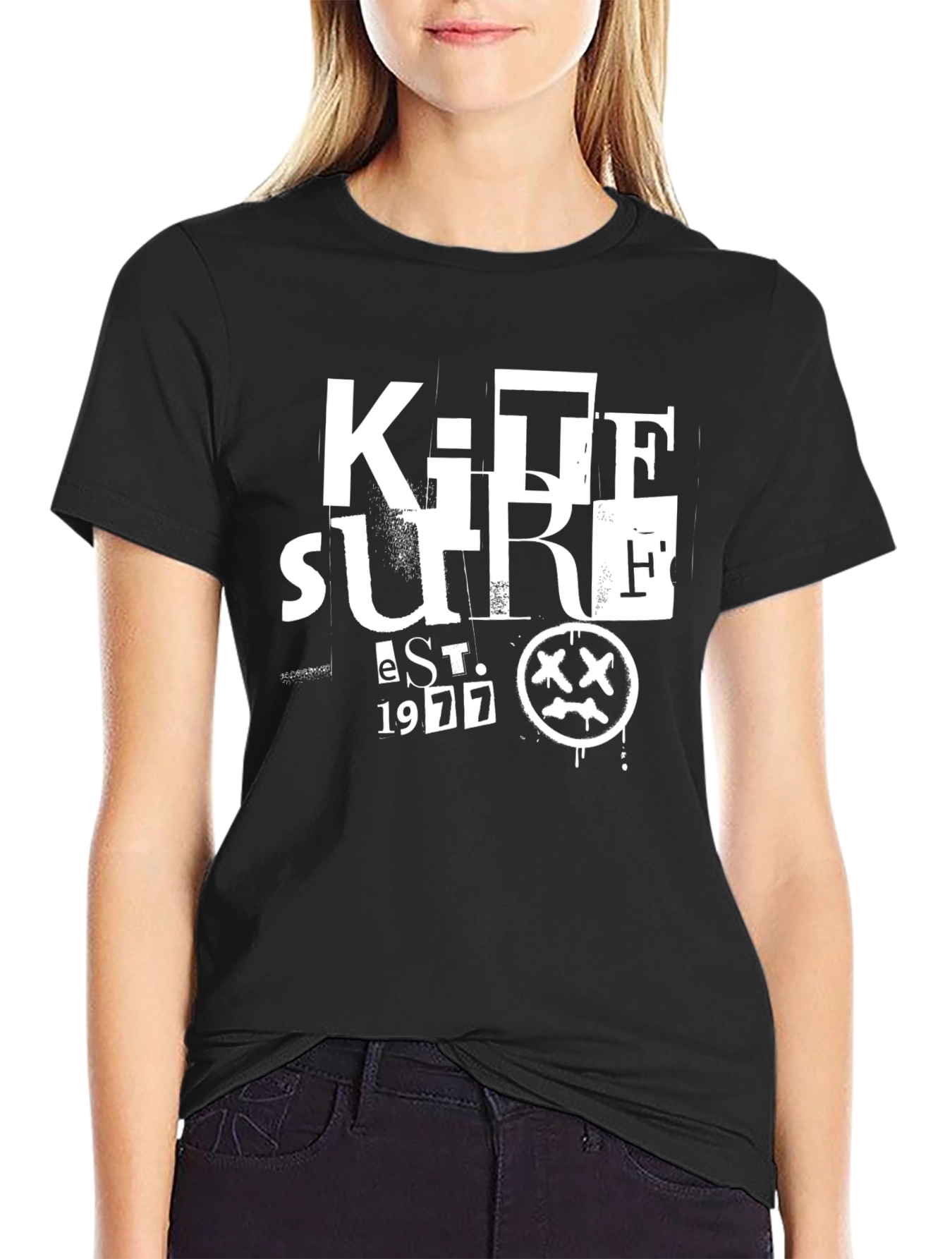 Mens Black Graphic T-Shirt - Kite Surfing