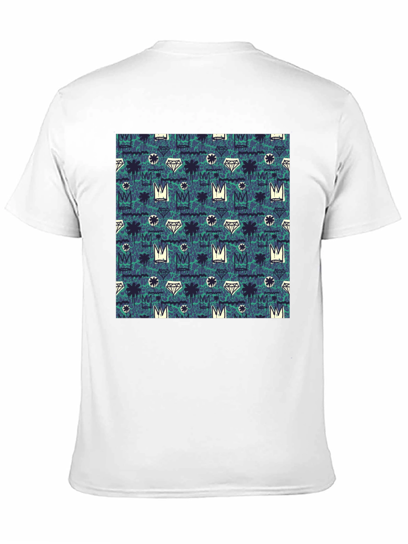 Crown & Diamond Pattern Black T-Shirt