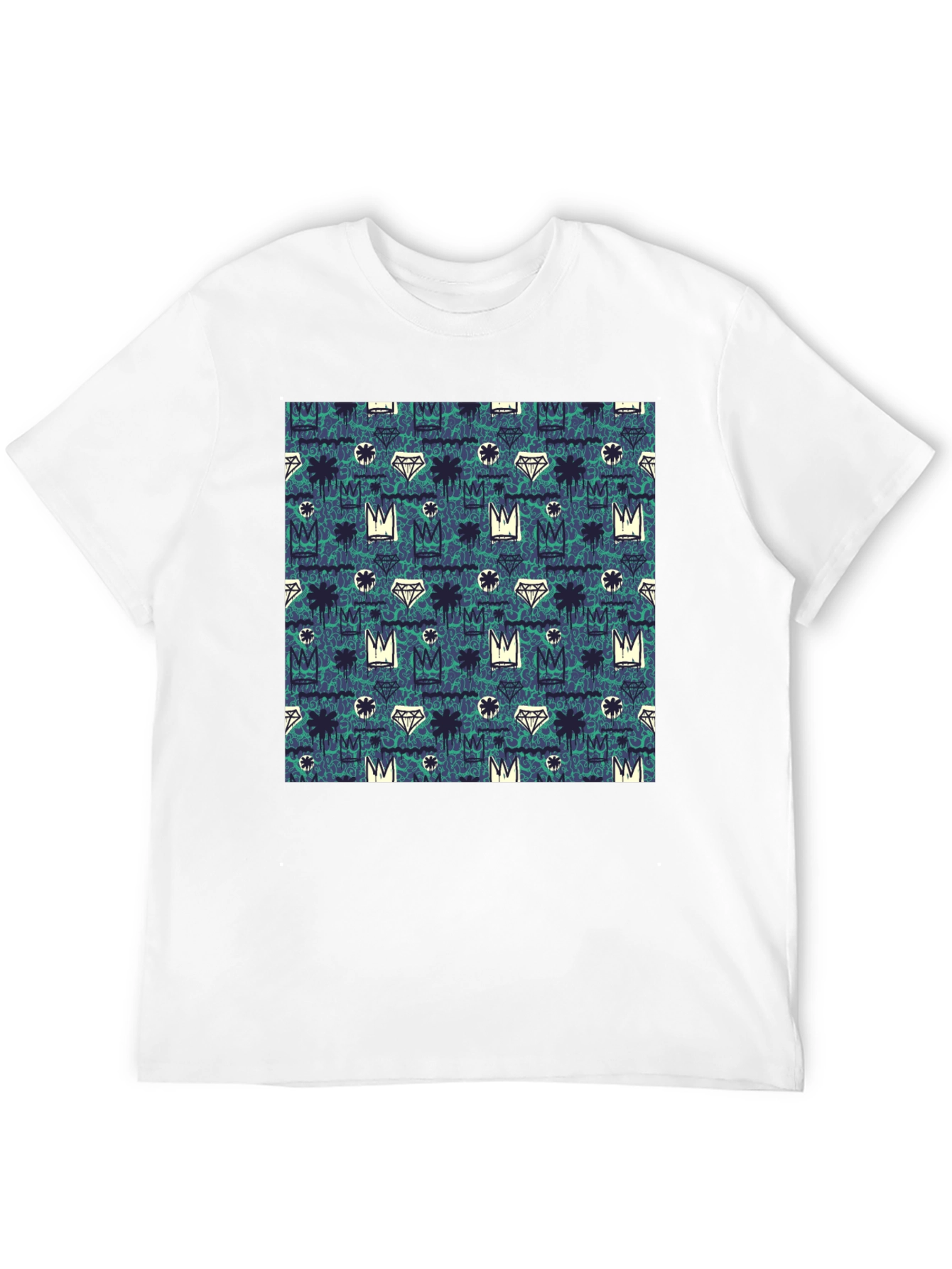 Crown & Diamond Pattern Black T-Shirt