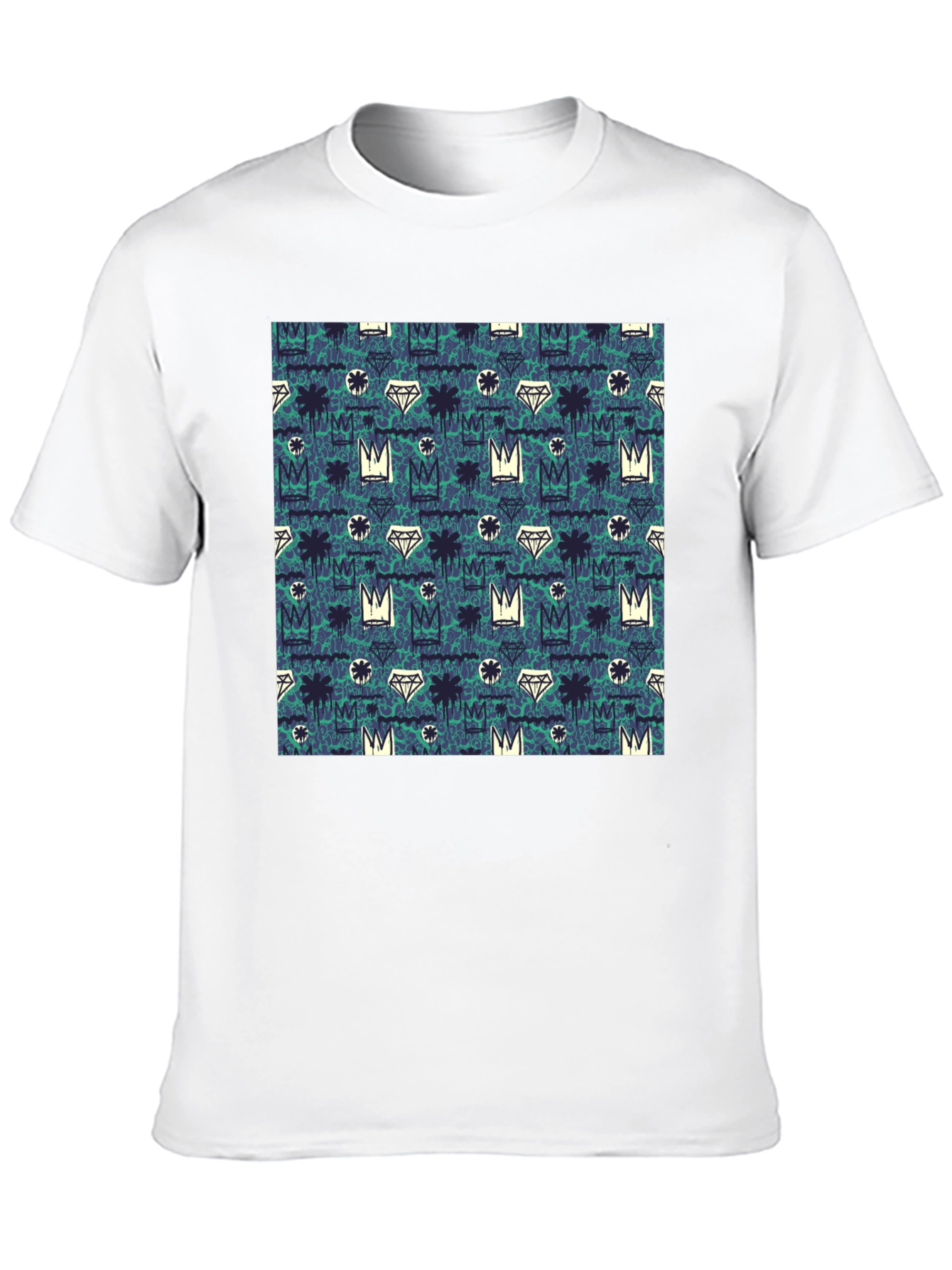 Crown & Diamond Pattern Black T-Shirt