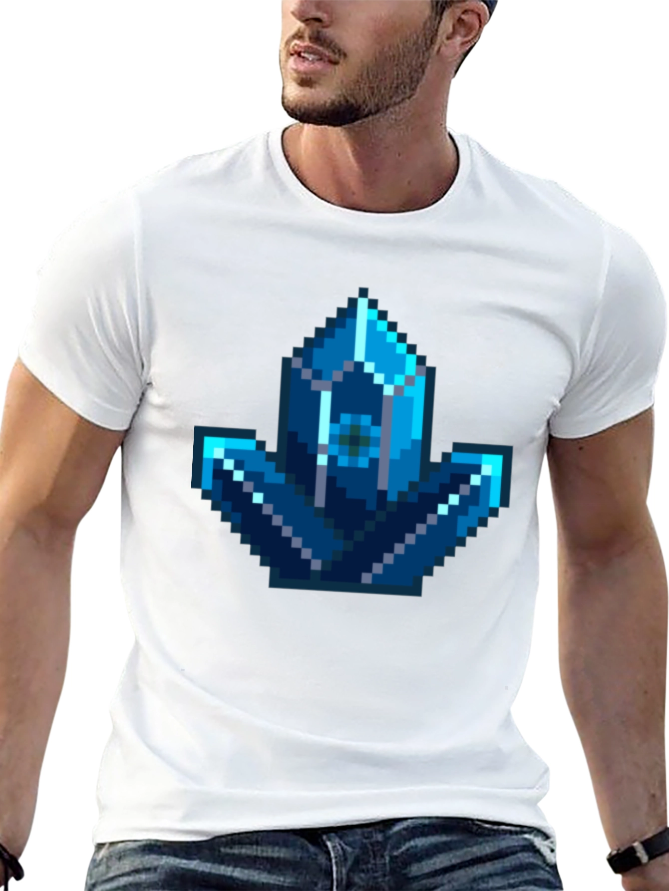 Pixel Art Crystal Graphic Tee - Gamer Style Shirt