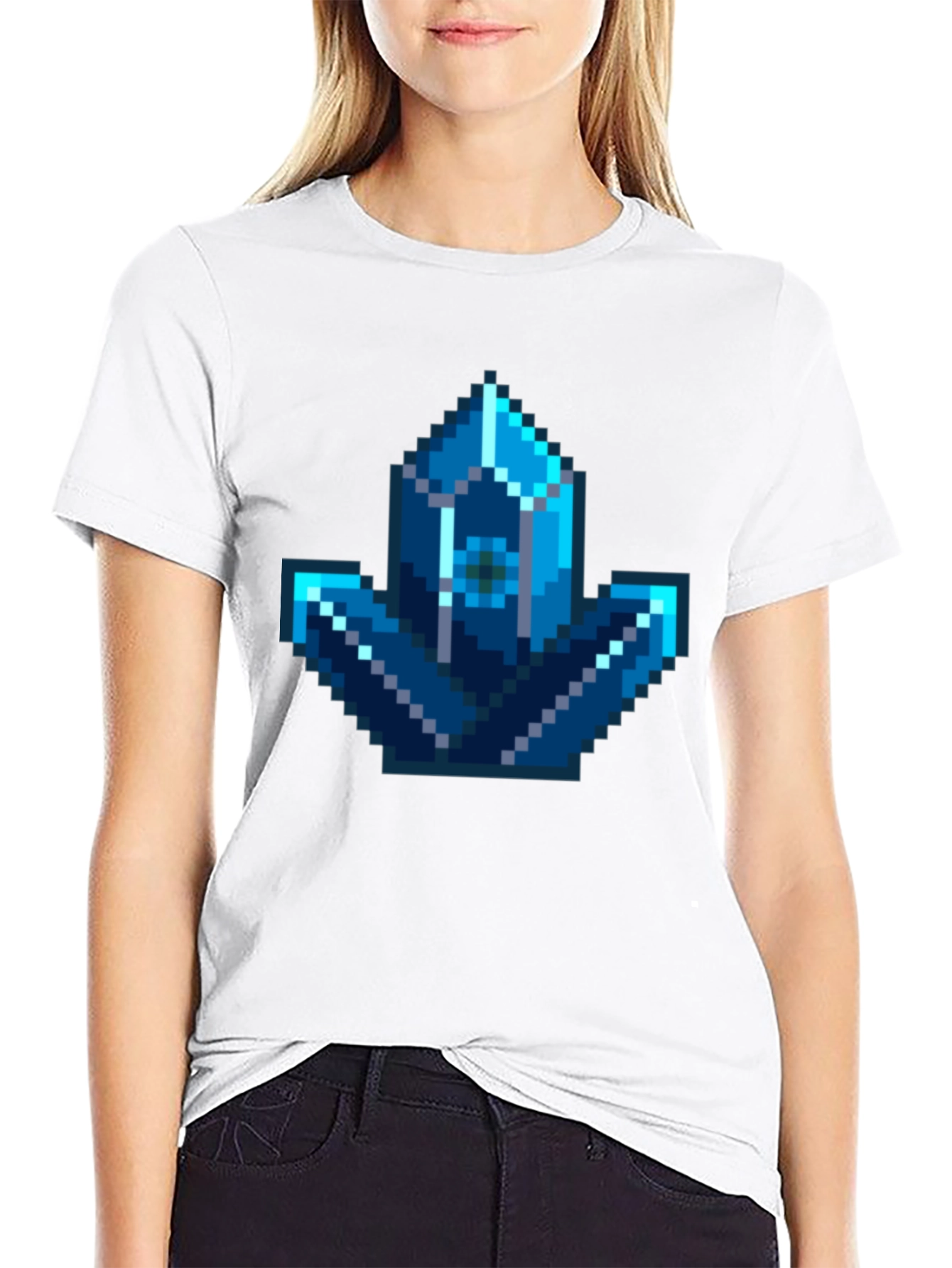 Pixel Art Crystal Graphic Tee - Gamer Style Shirt