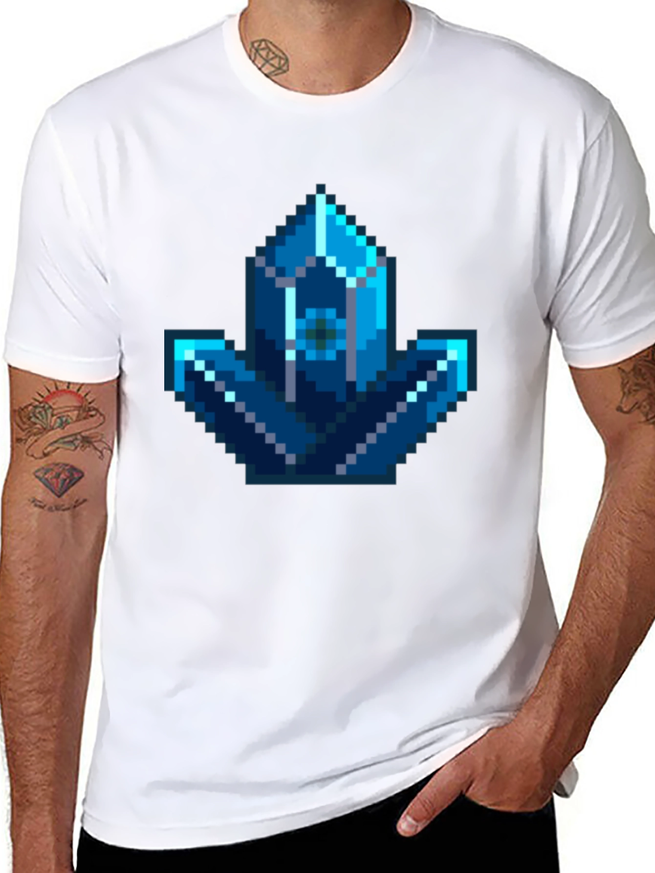 Pixel Art Crystal Graphic Tee - Gamer Style Shirt