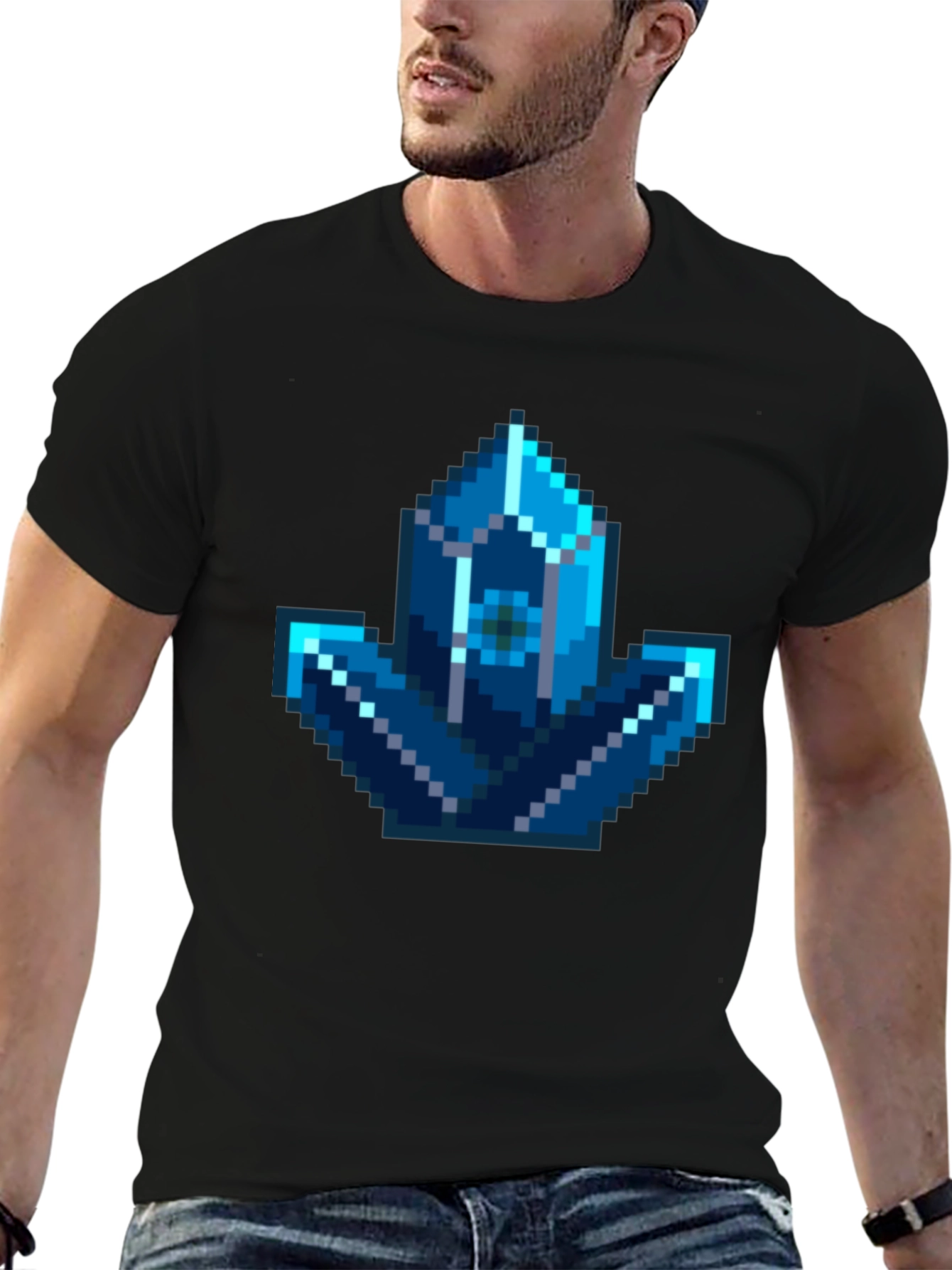 Pixel Art Crystal Graphic Tee - Gamer Style Shirt