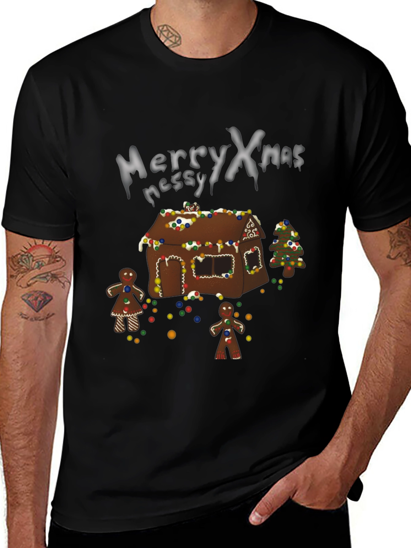 Merry Xmas Messy Gingerbread House Christmas T-Shirt