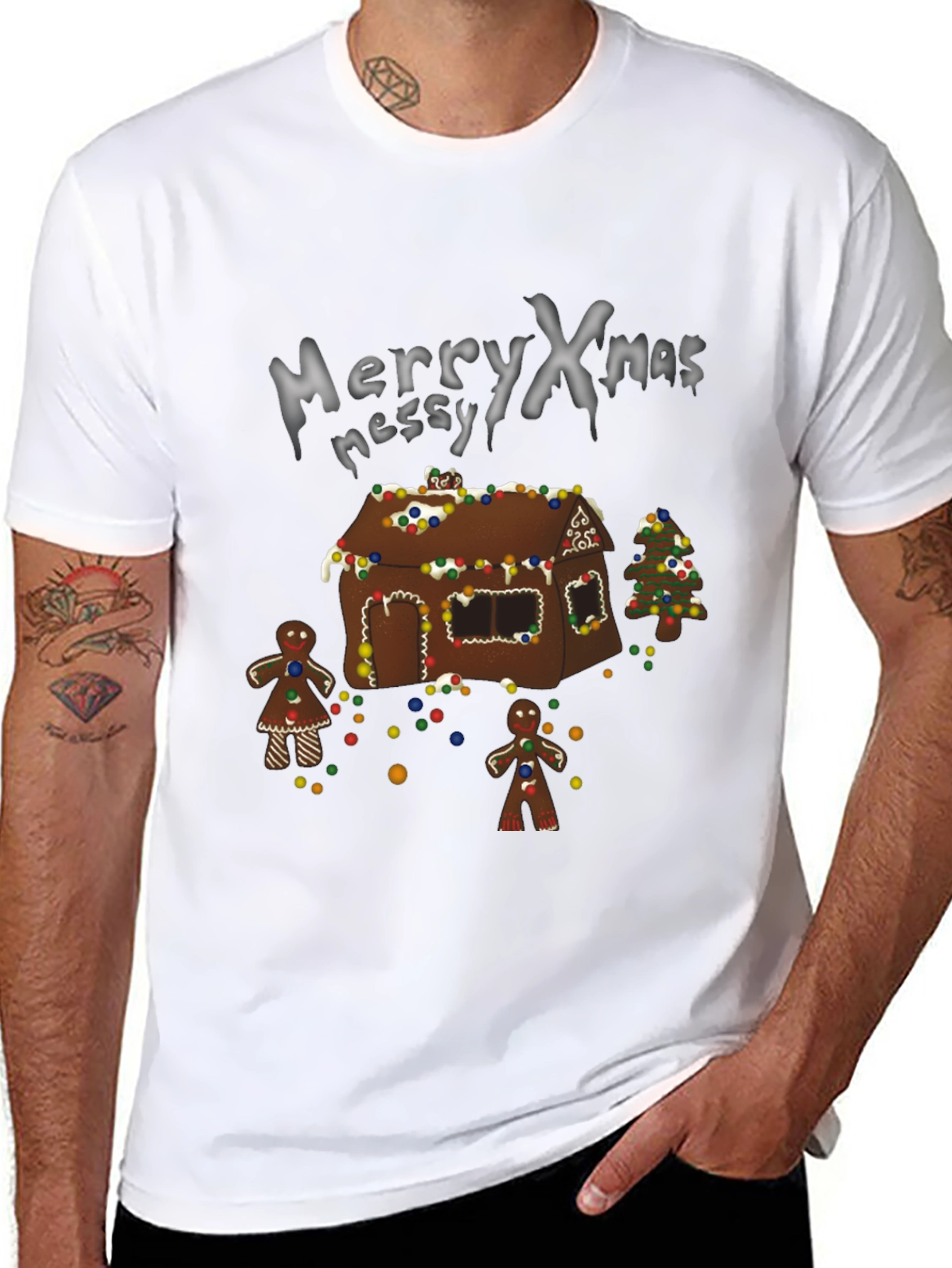 Merry Xmas Messy Gingerbread House Christmas T-Shirt