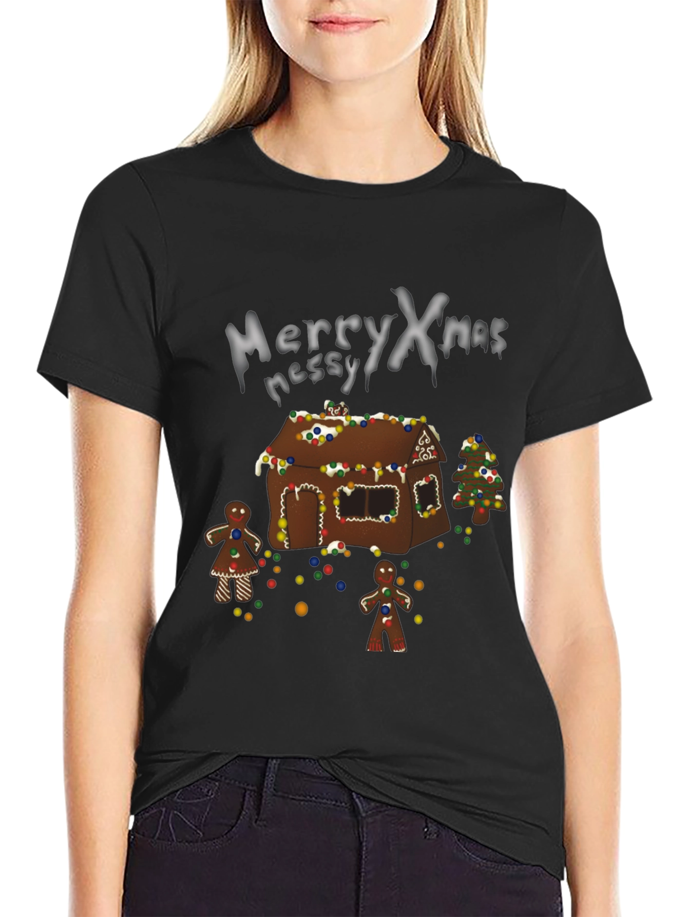 Merry Xmas Messy Gingerbread House Christmas T-Shirt