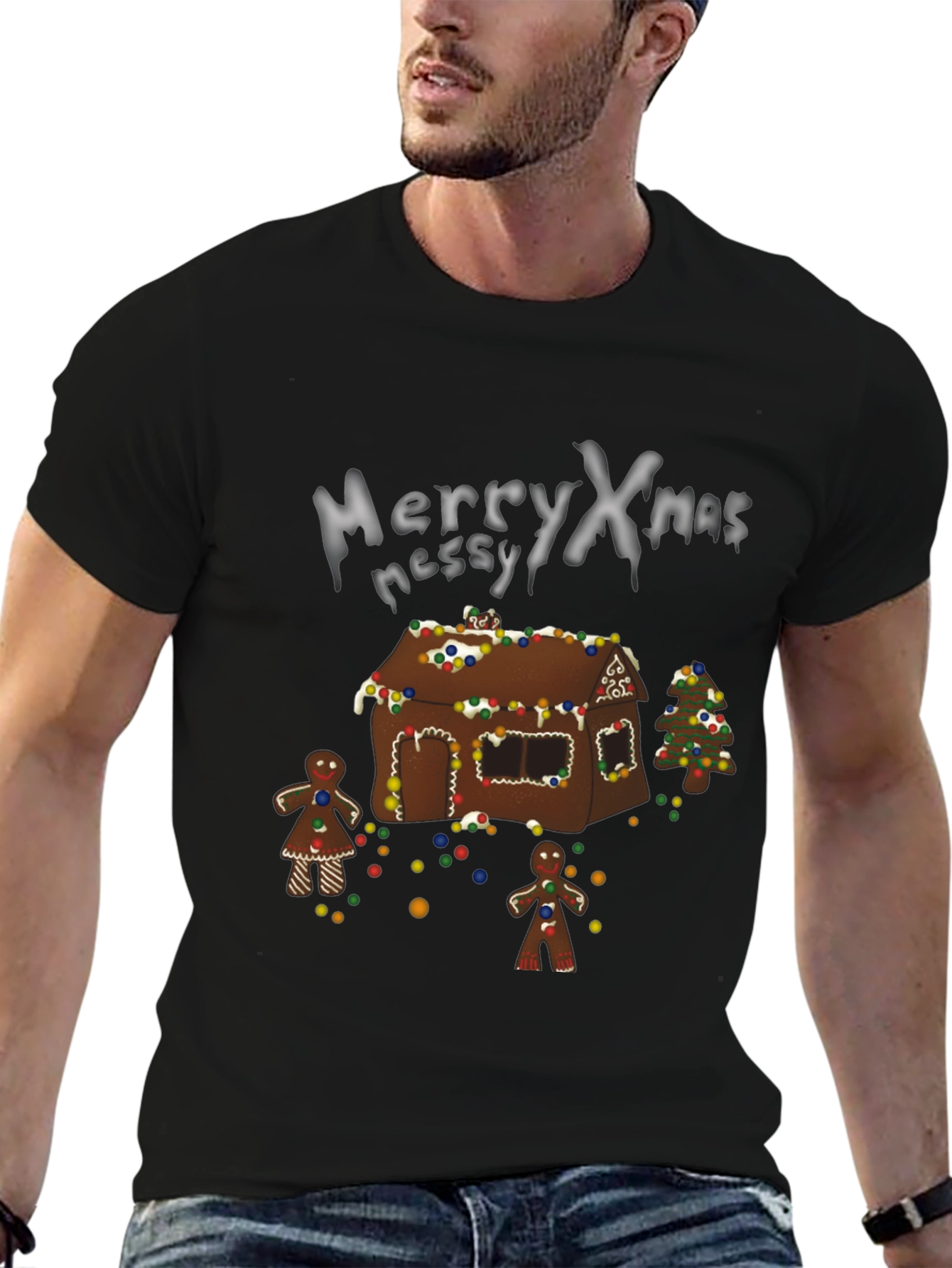 Merry Xmas Messy Gingerbread House Christmas T-Shirt
