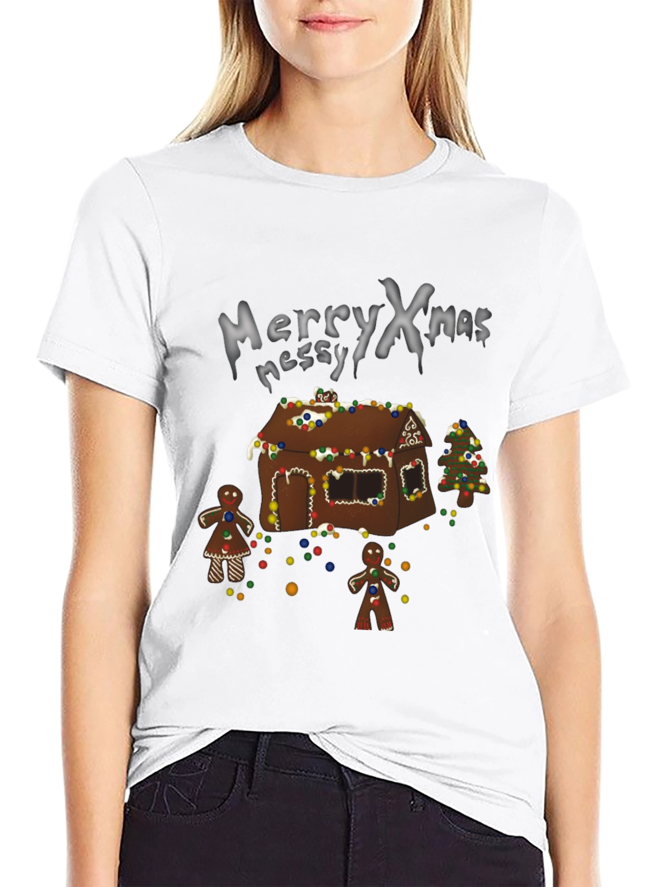 Merry Xmas Messy Gingerbread House Christmas T-Shirt